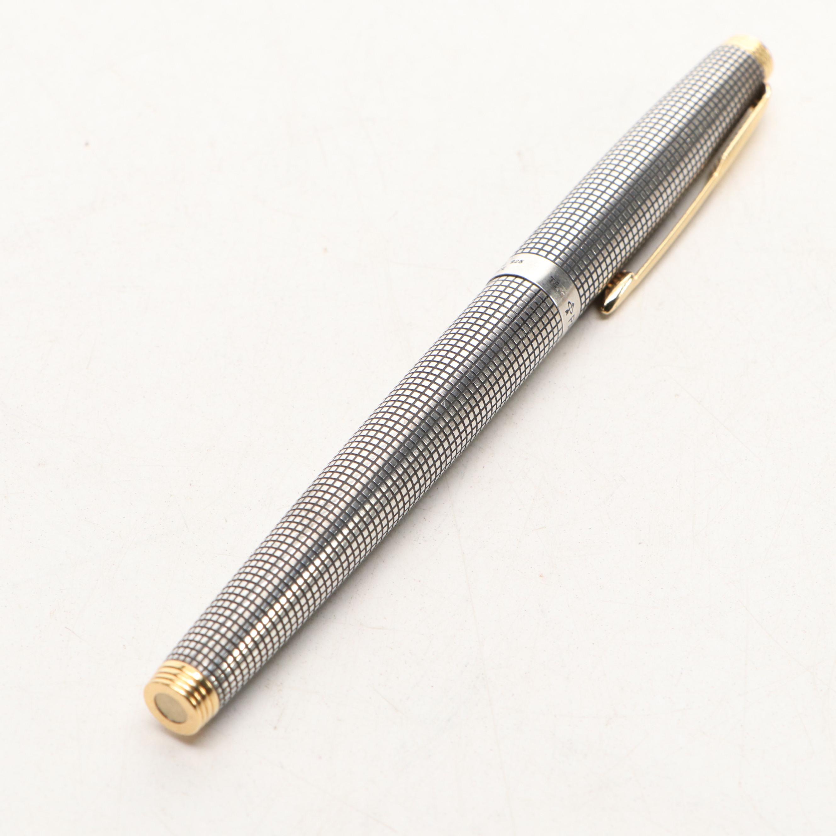 Parker Sterling Silver Grid Fountain Pen, Late 20th Century