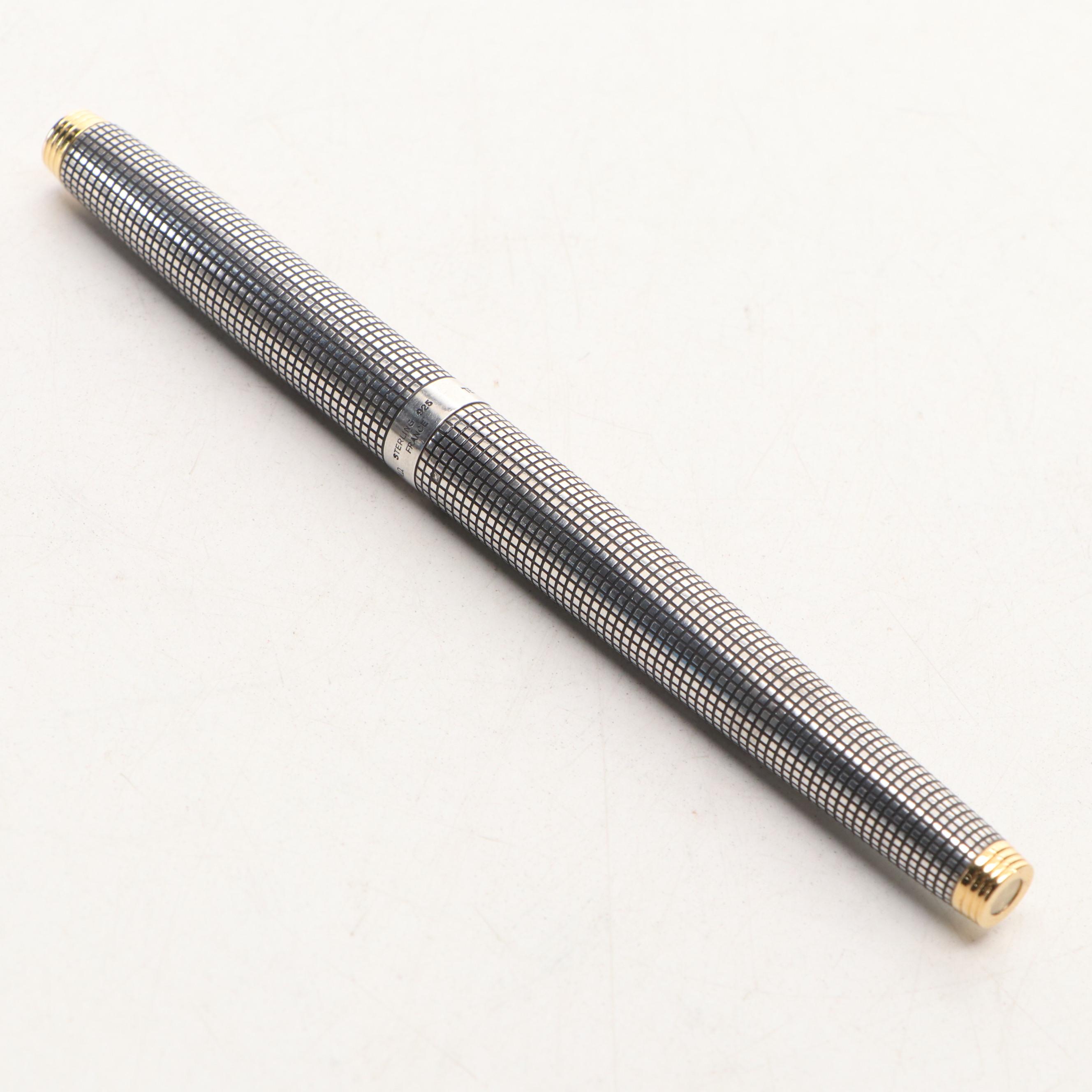 Parker Sterling Silver Grid Fountain Pen, Late 20th Century