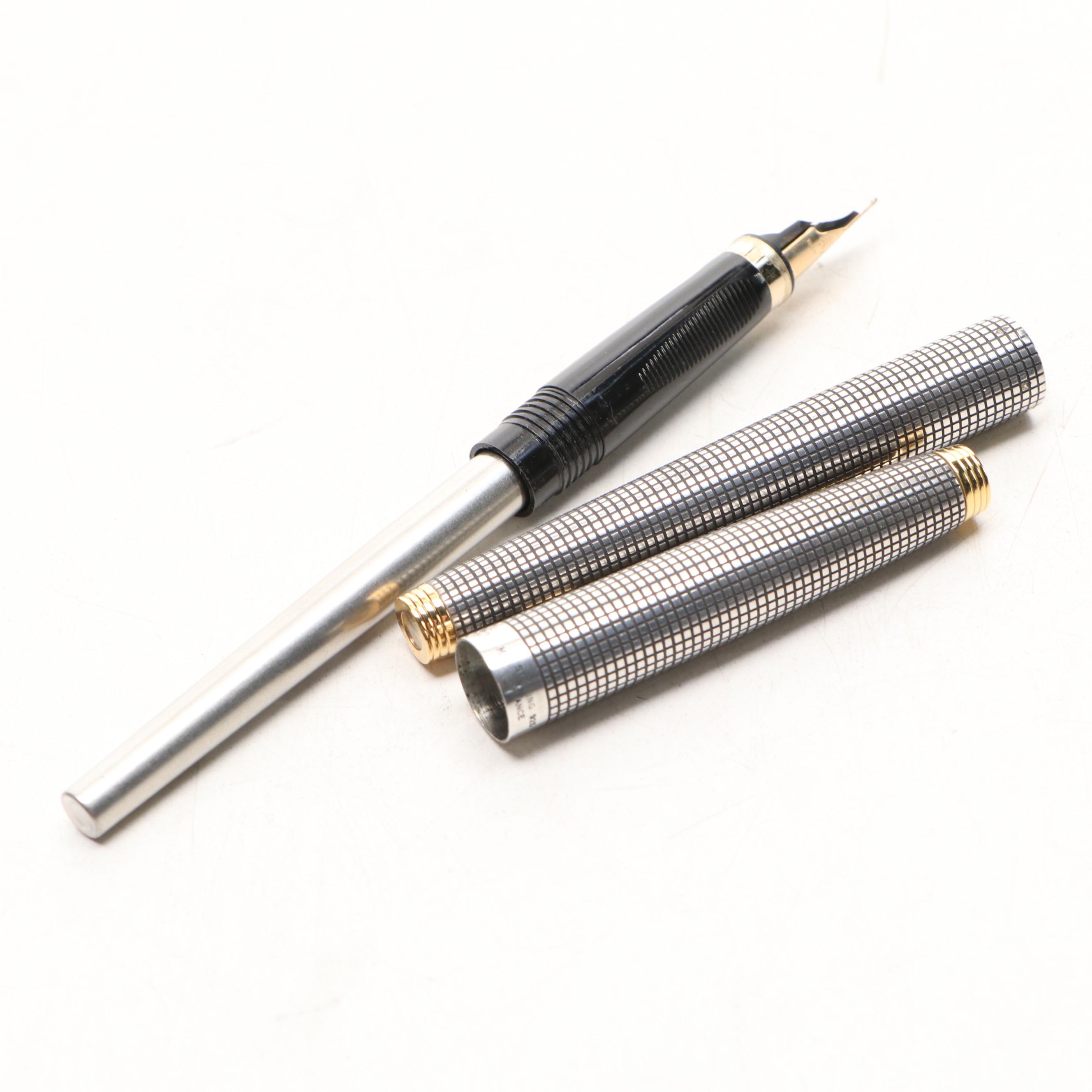 Parker Sterling Silver Grid Fountain Pen, Late 20th Century