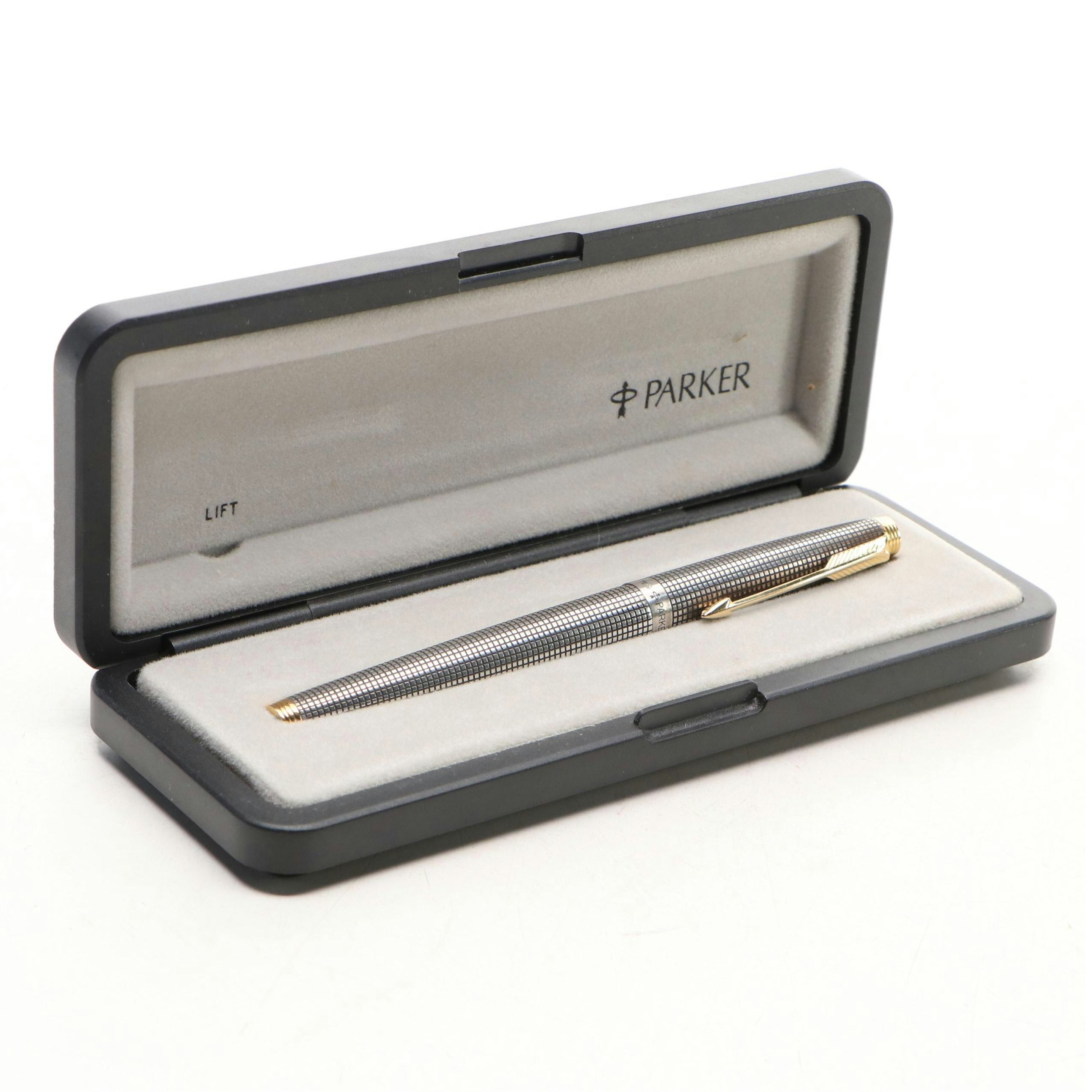 Parker Sterling Silver Grid Fountain Pen, Late 20th Century
