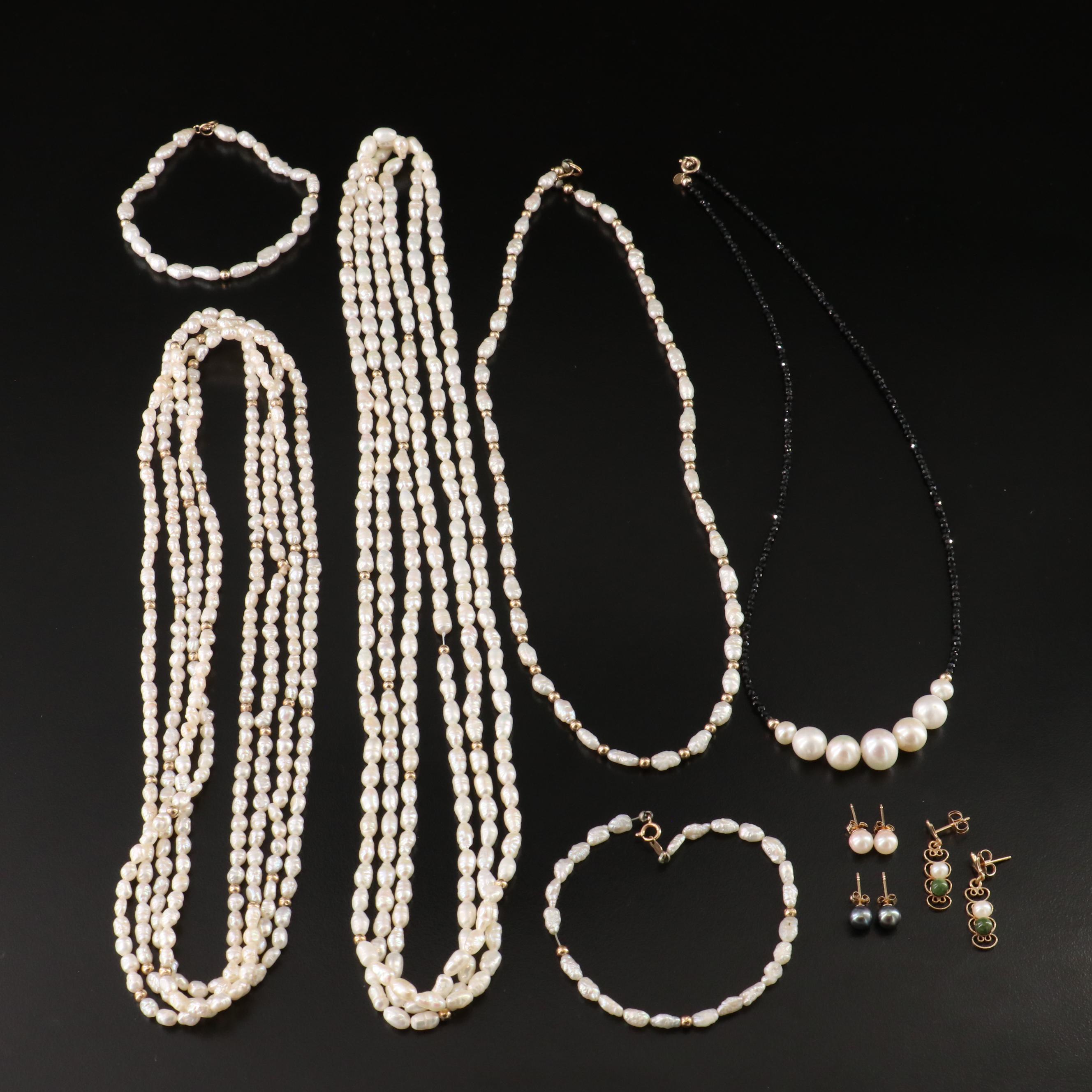 Pearl, Black Onyx and Serpentine Jewelry Including 10K and 14K