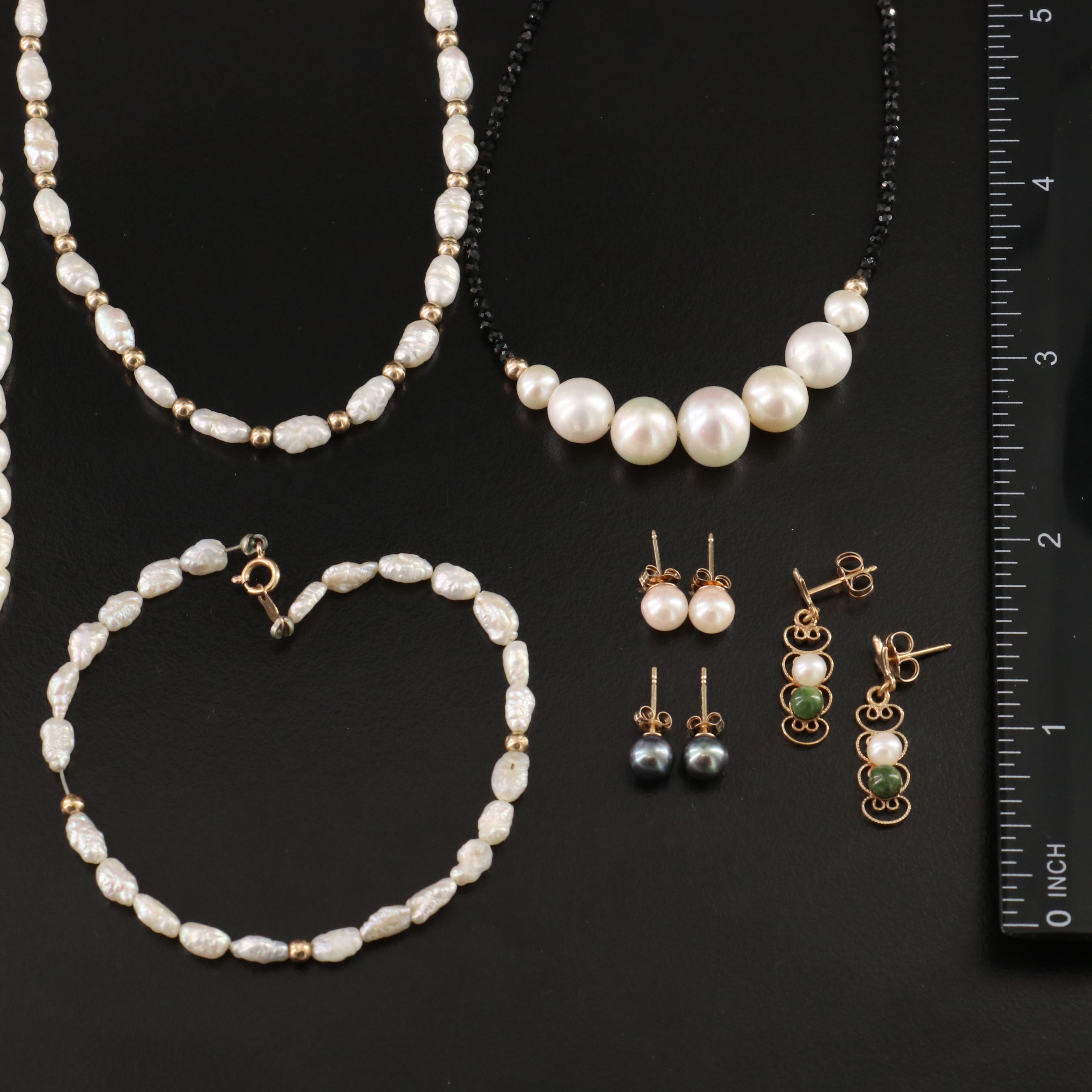 Pearl, Black Onyx and Serpentine Jewelry Including 10K and 14K