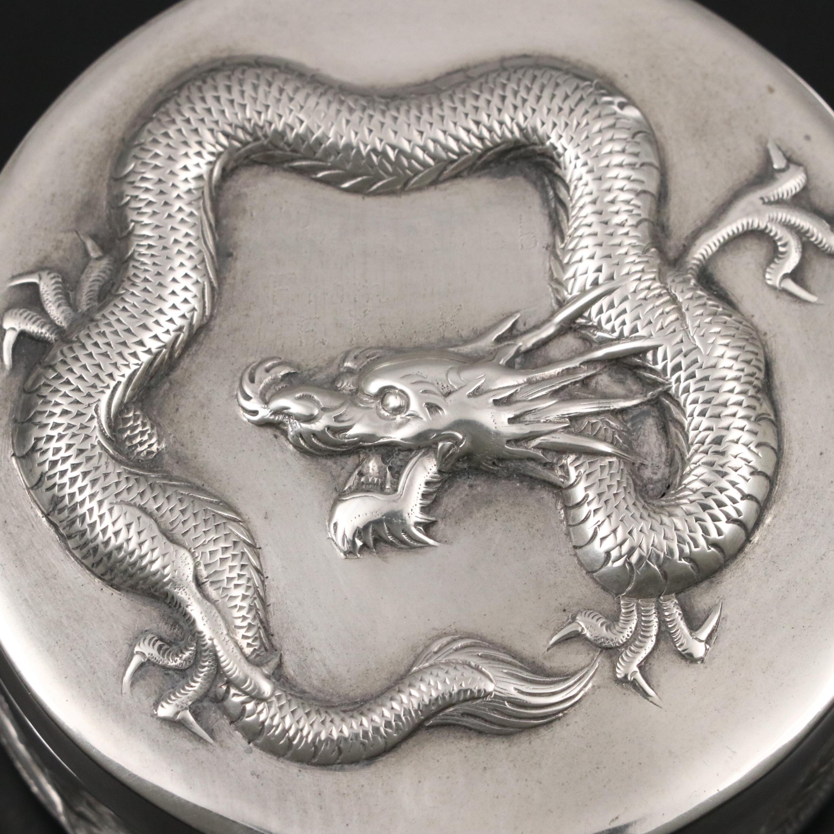 Chinese Export Sterling Silver Lidded Box with Mexican Decorative Footed Bowl