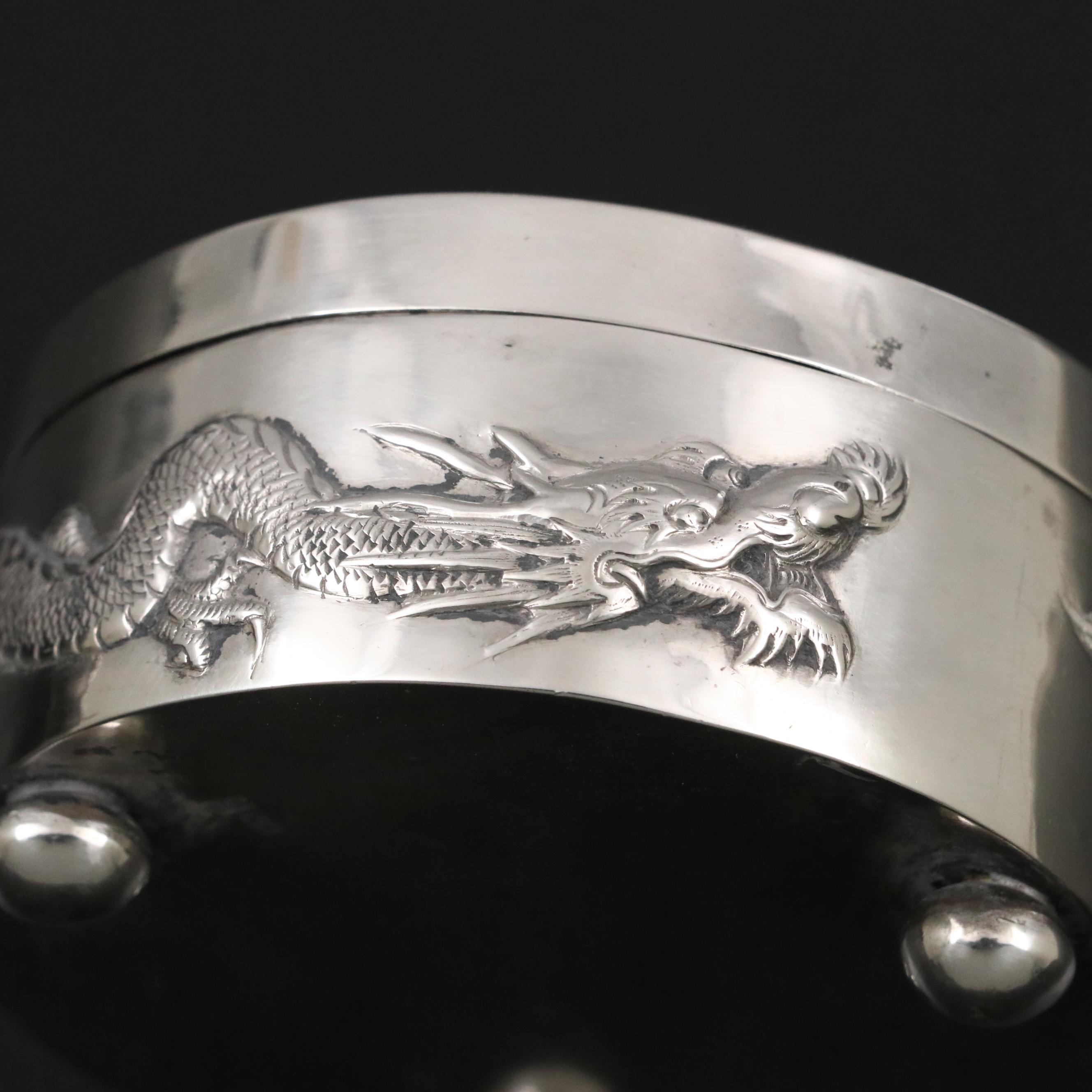 Chinese Export Sterling Silver Lidded Box with Mexican Decorative Footed Bowl