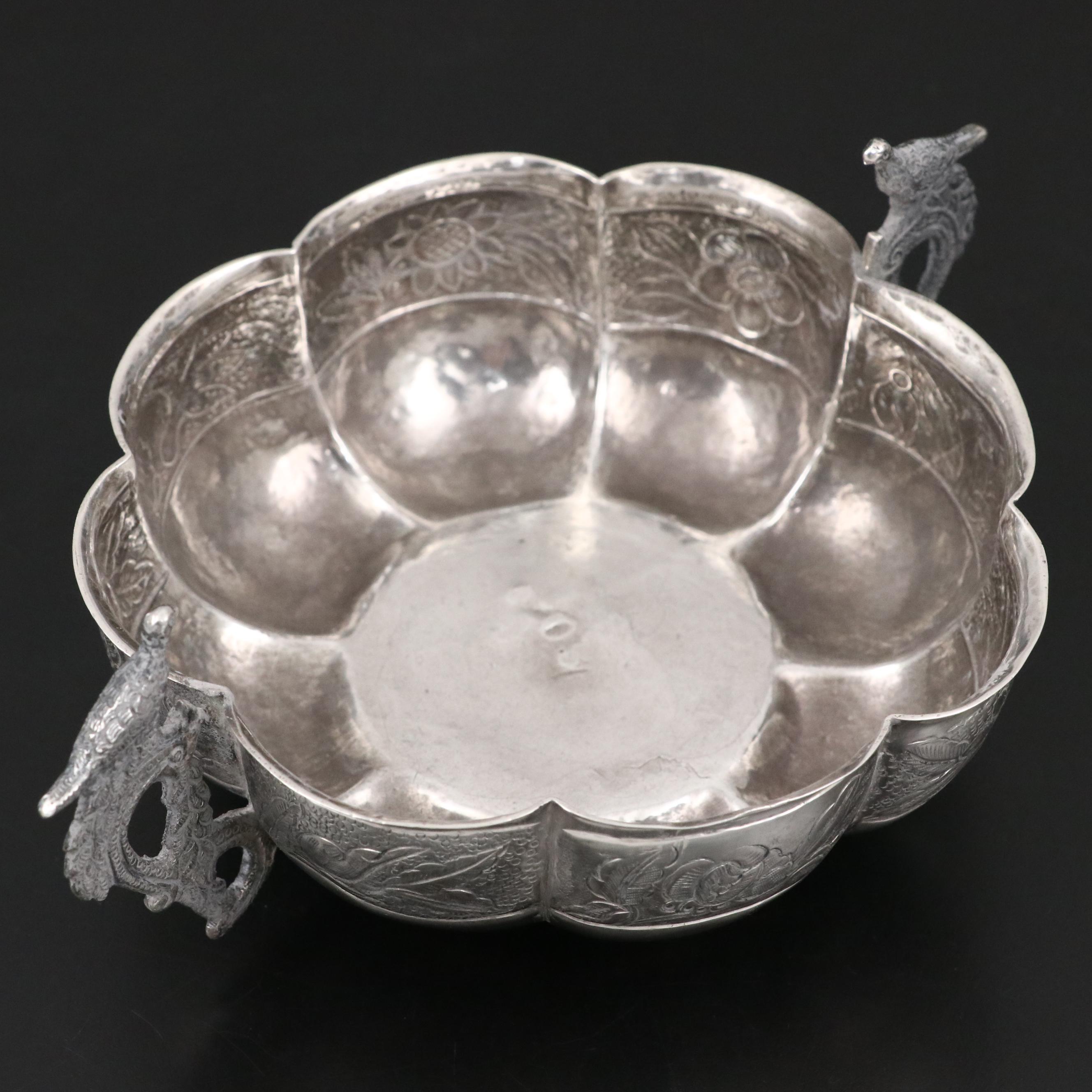 Chinese Export Sterling Silver Lidded Box with Mexican Decorative Footed Bowl