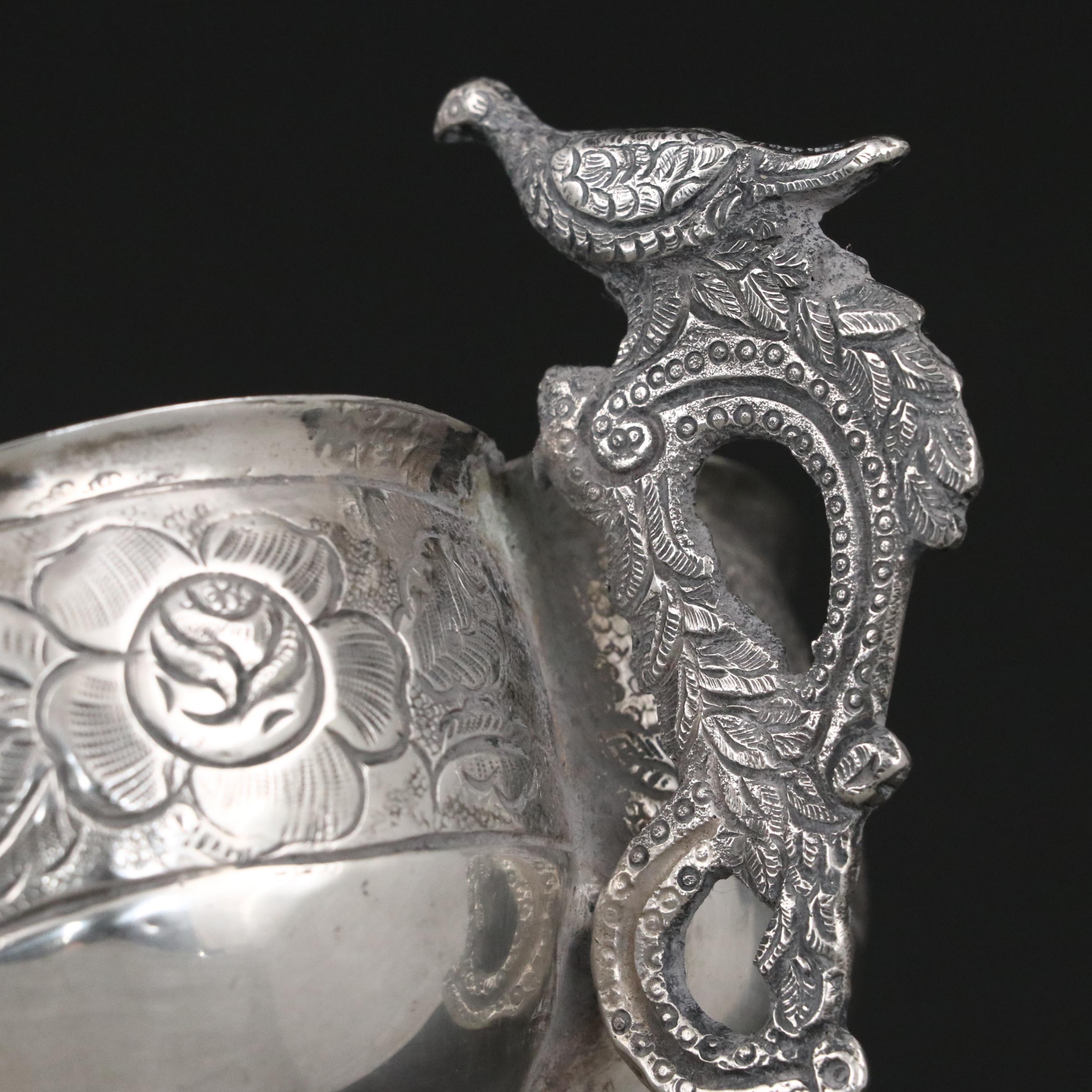 Chinese Export Sterling Silver Lidded Box with Mexican Decorative Footed Bowl