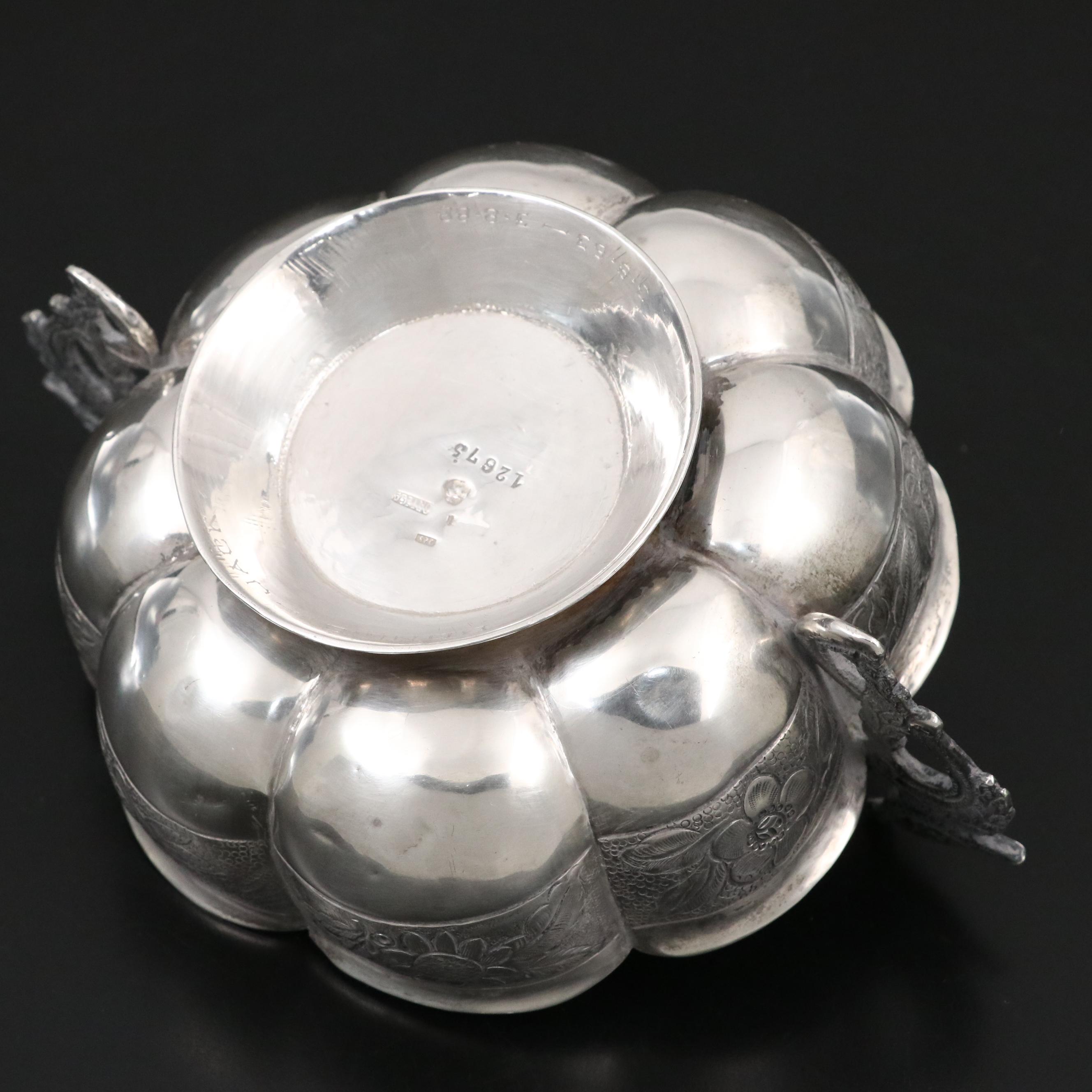Chinese Export Sterling Silver Lidded Box with Mexican Decorative Footed Bowl