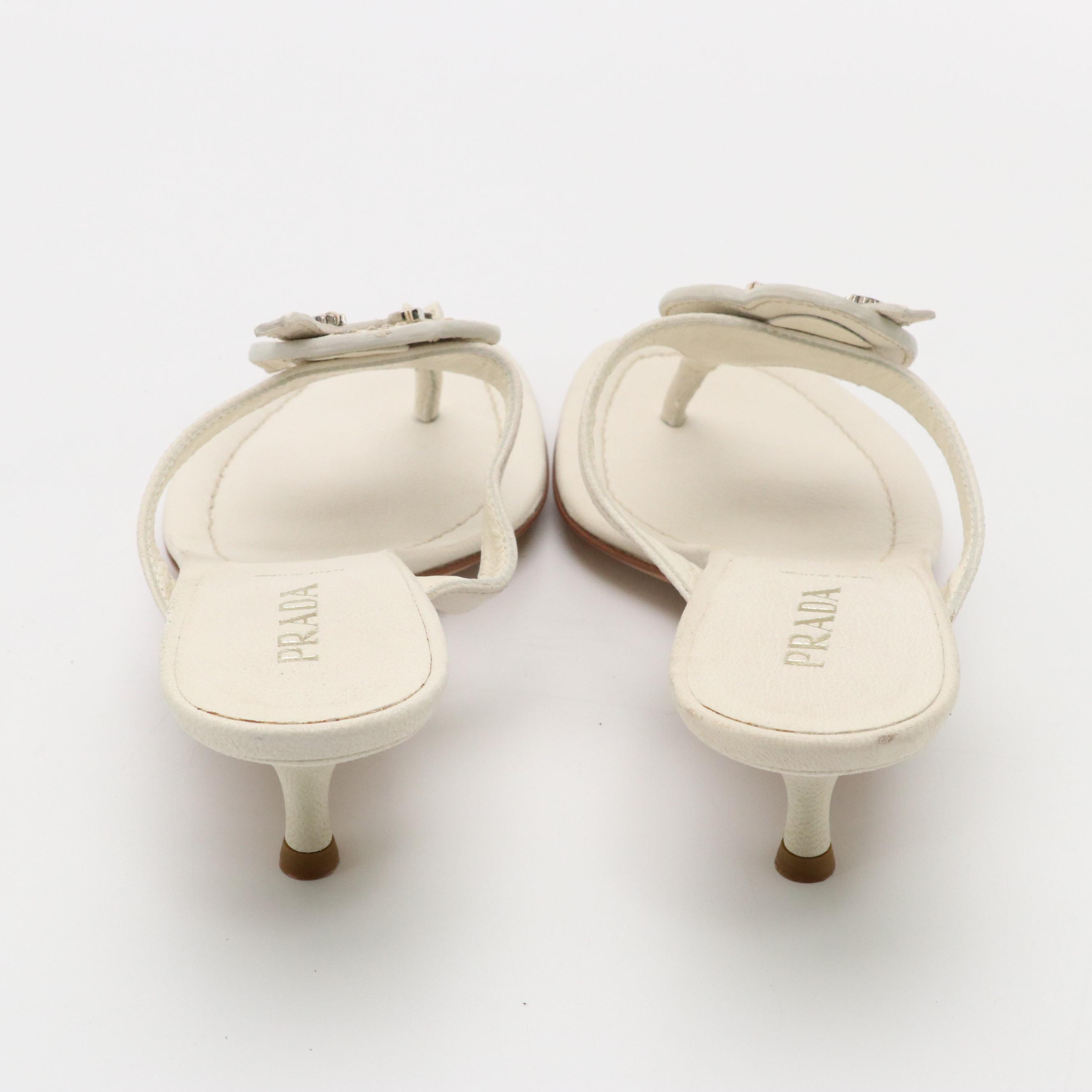 Prada Embellished Heart Leather Thong Sandals with Box