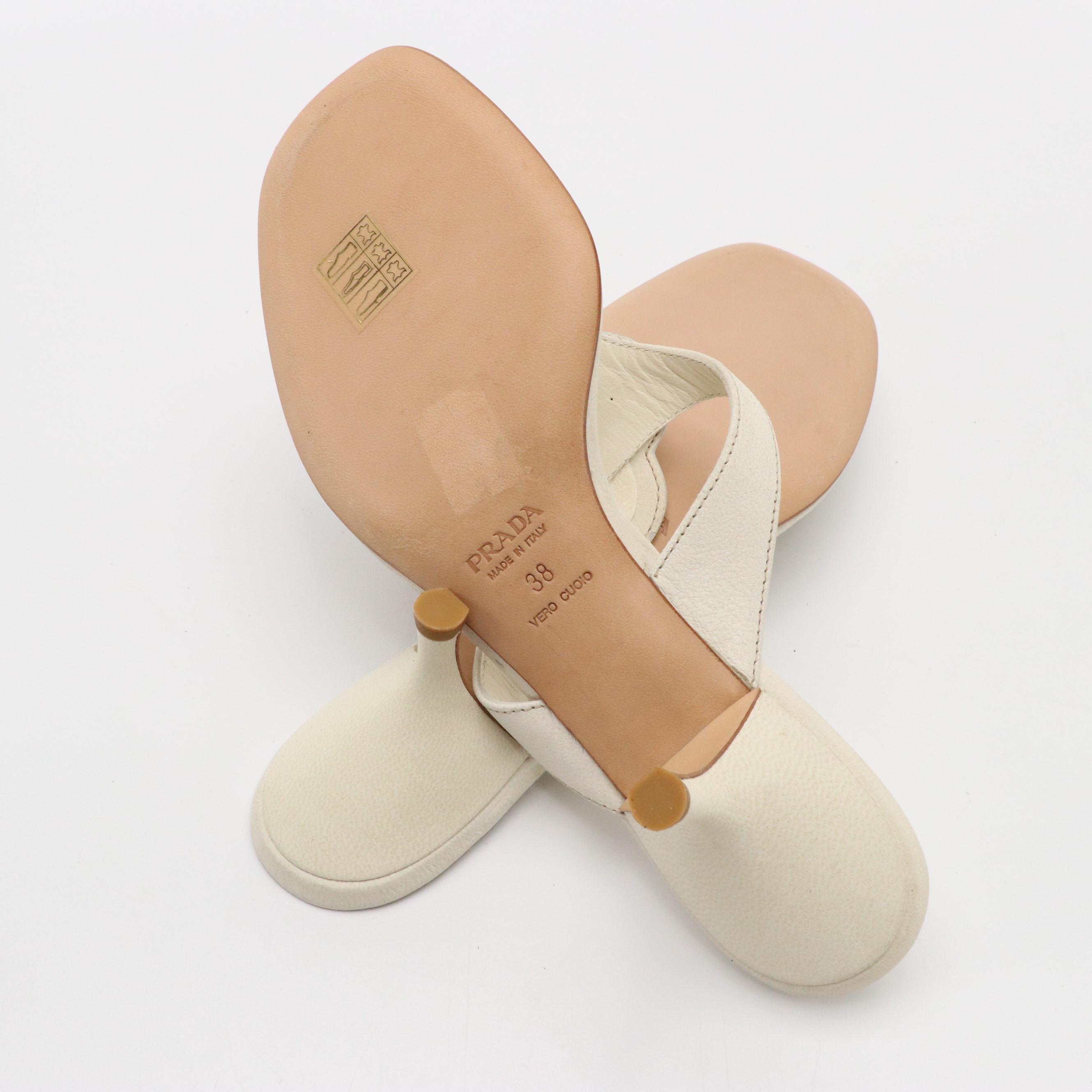 Prada Embellished Heart Leather Thong Sandals with Box