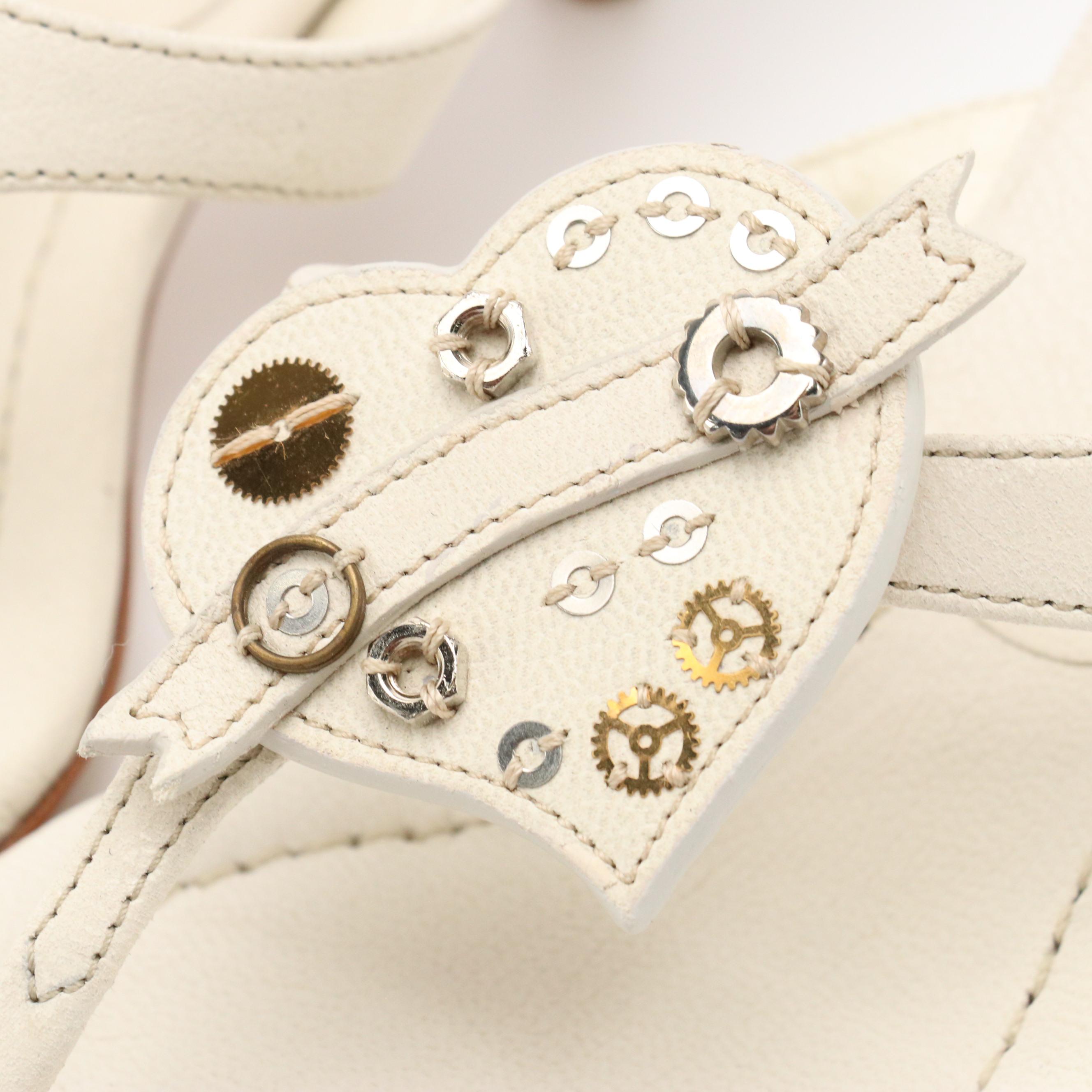 Prada Embellished Heart Leather Thong Sandals with Box