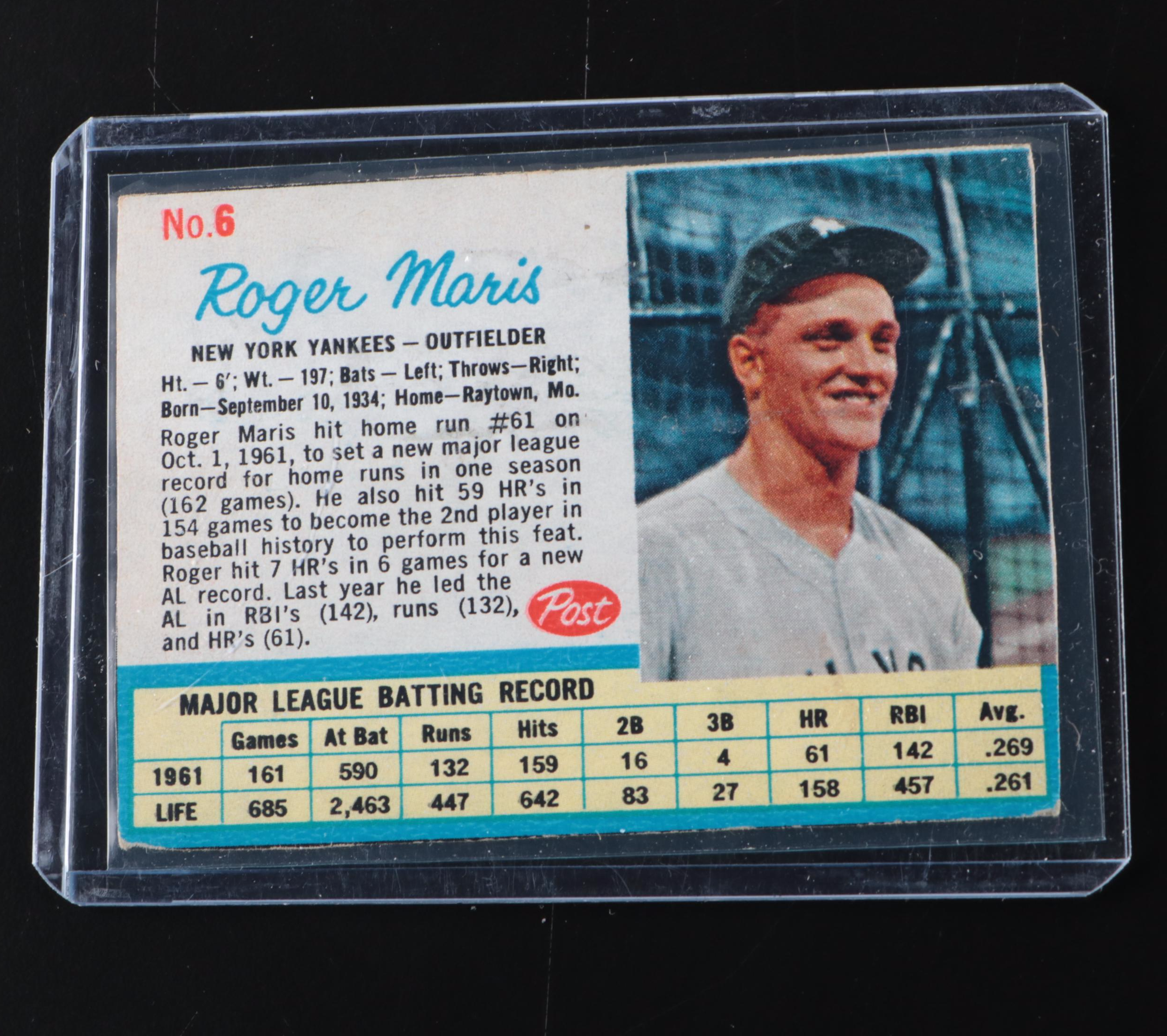 1962 Topps Mickey Mantle and 1962 Post Cereal Roger Maris Baseball Cards