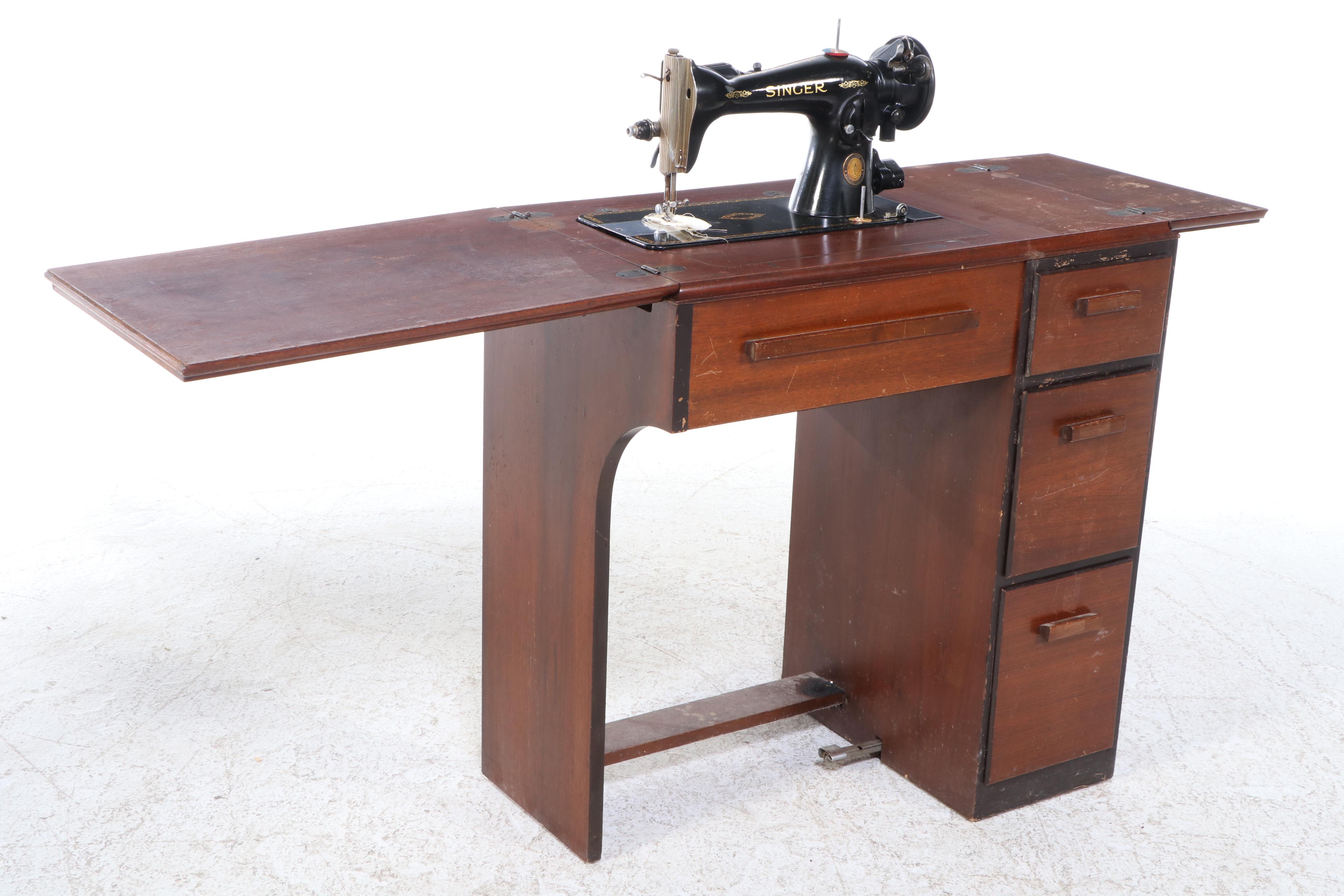 Singer Sewing Machine Model 15. and Table with Chair, 1950