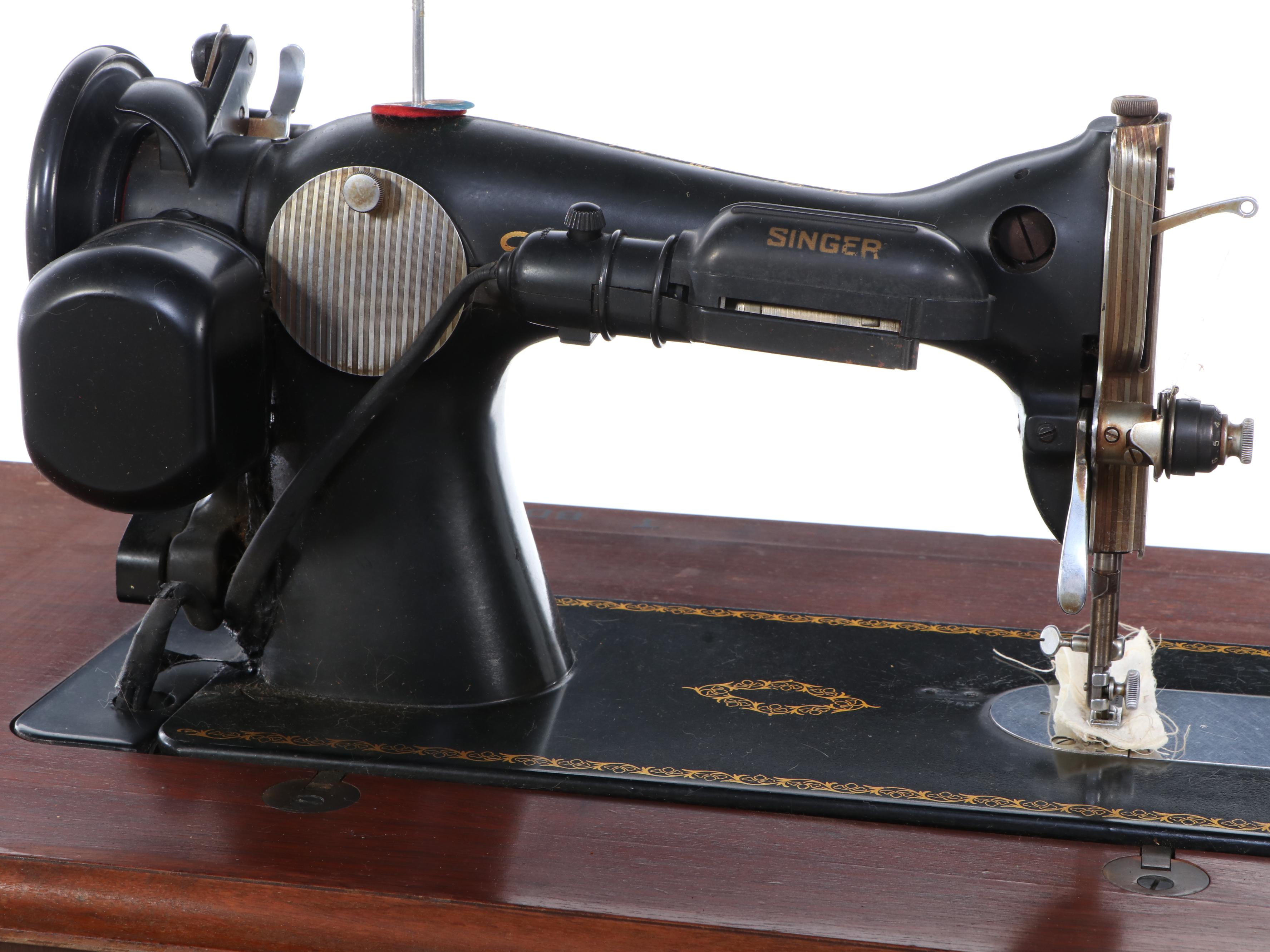 Singer Sewing Machine Model 15. and Table with Chair, 1950