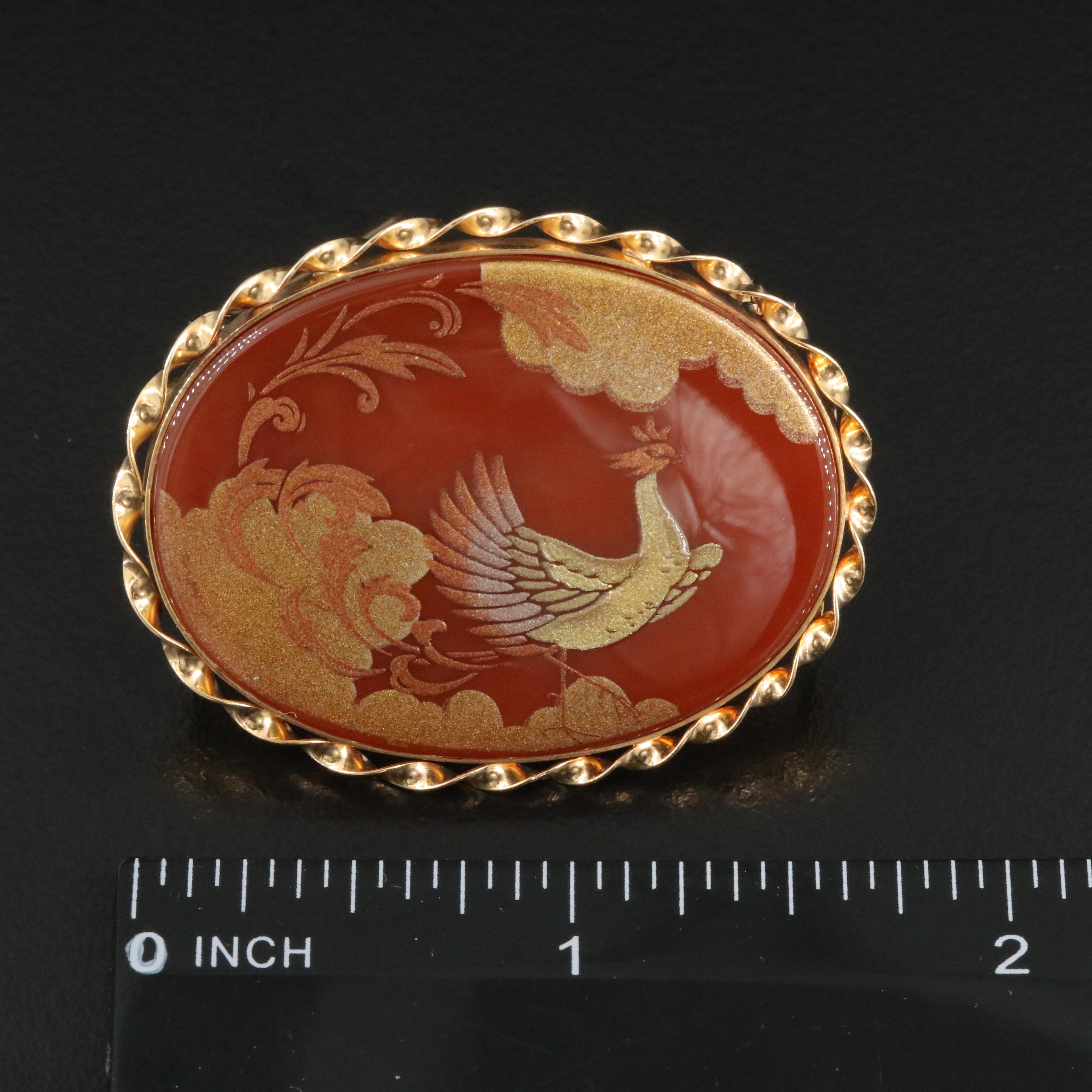18K Agate Phoenix Converter Brooch