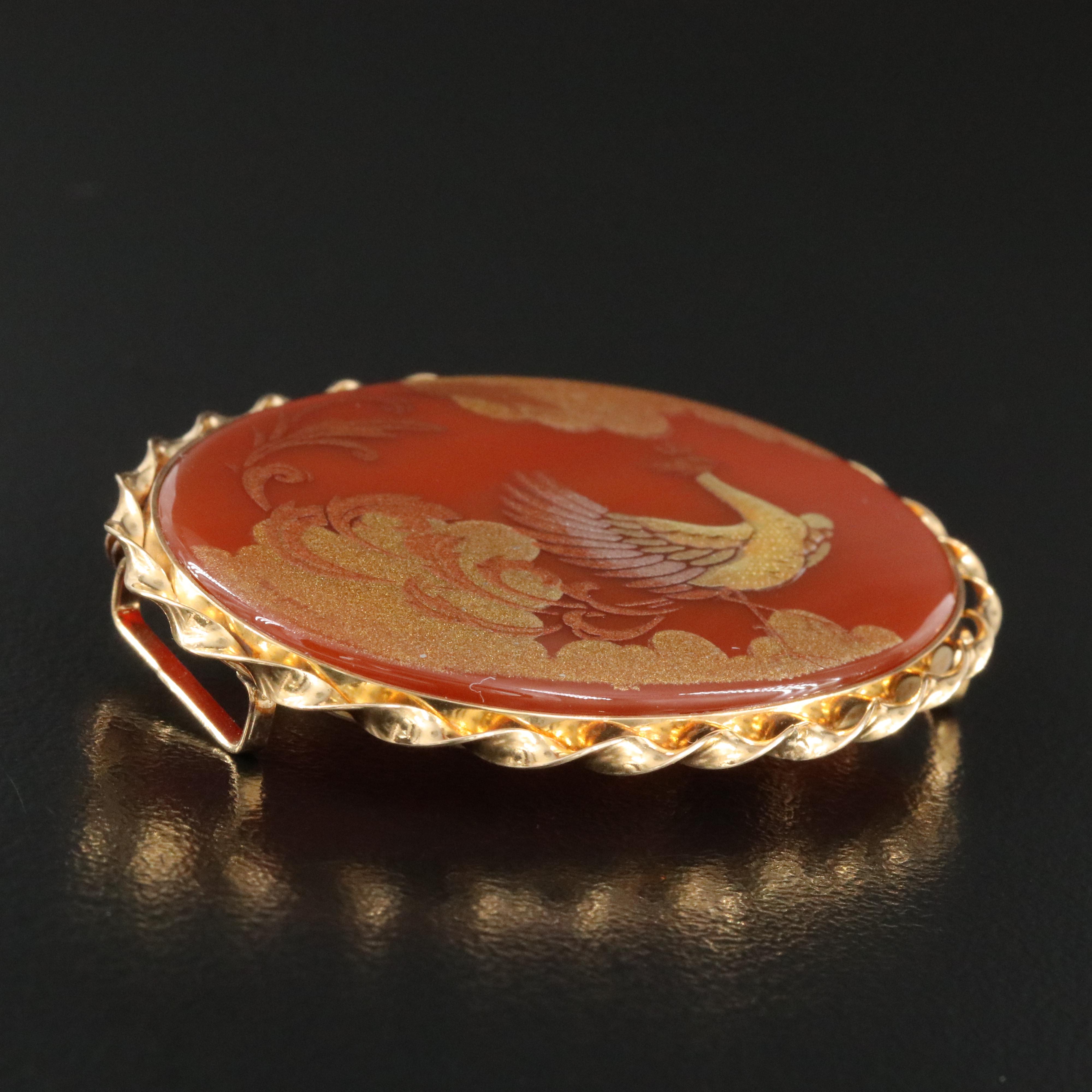 18K Agate Phoenix Converter Brooch