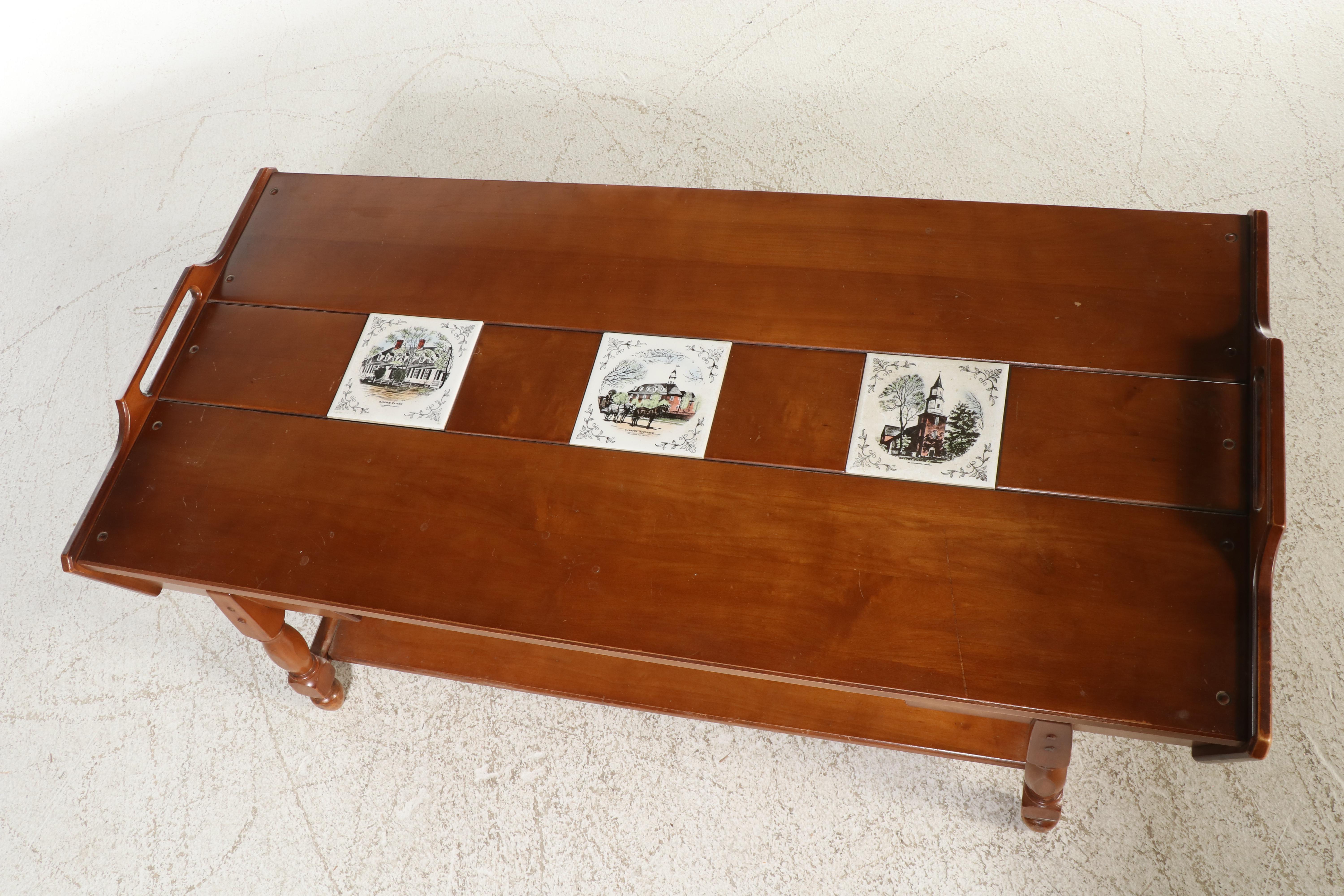 American Colonial Style Maple and Ceramic Tile Coffee Table