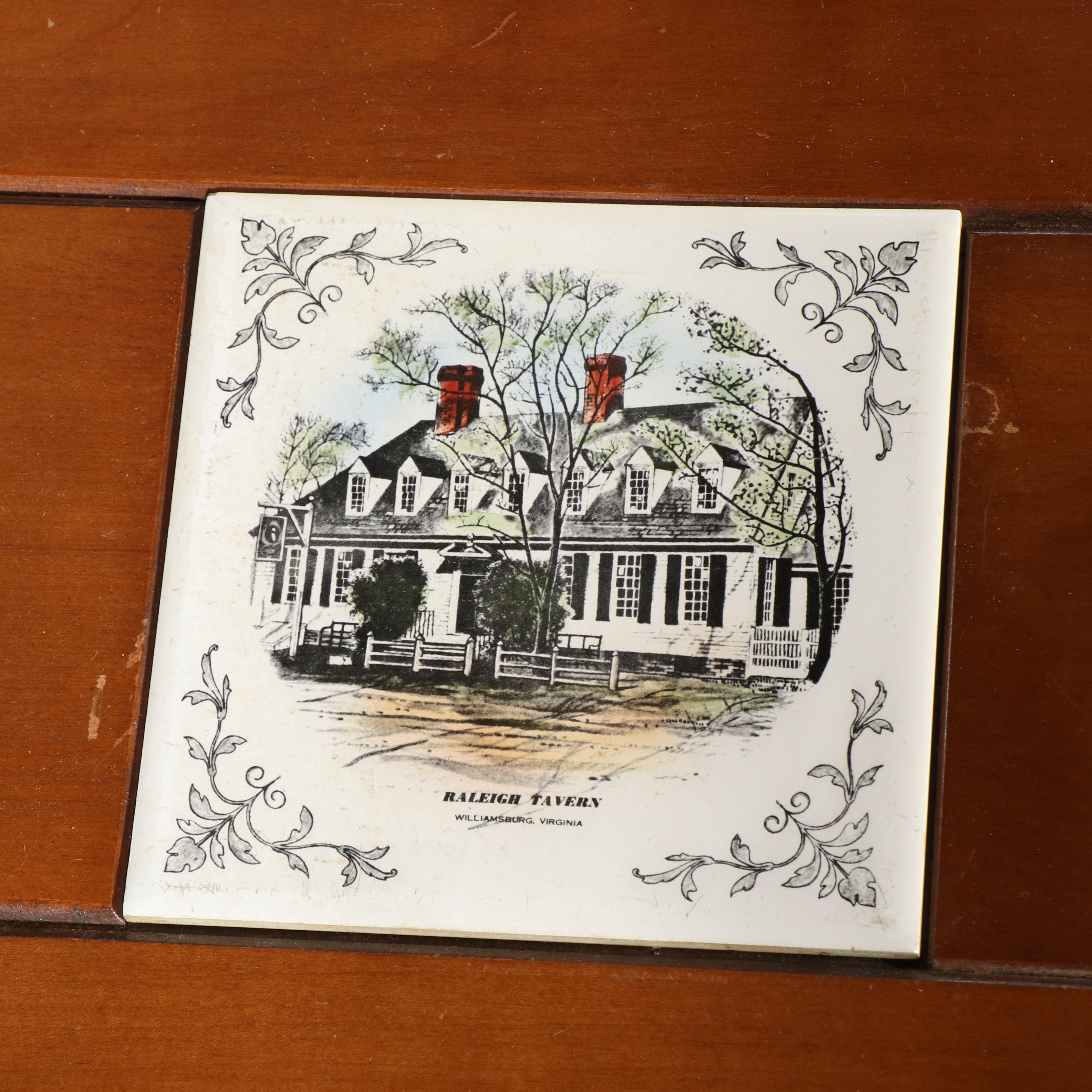 American Colonial Style Maple and Ceramic Tile Coffee Table