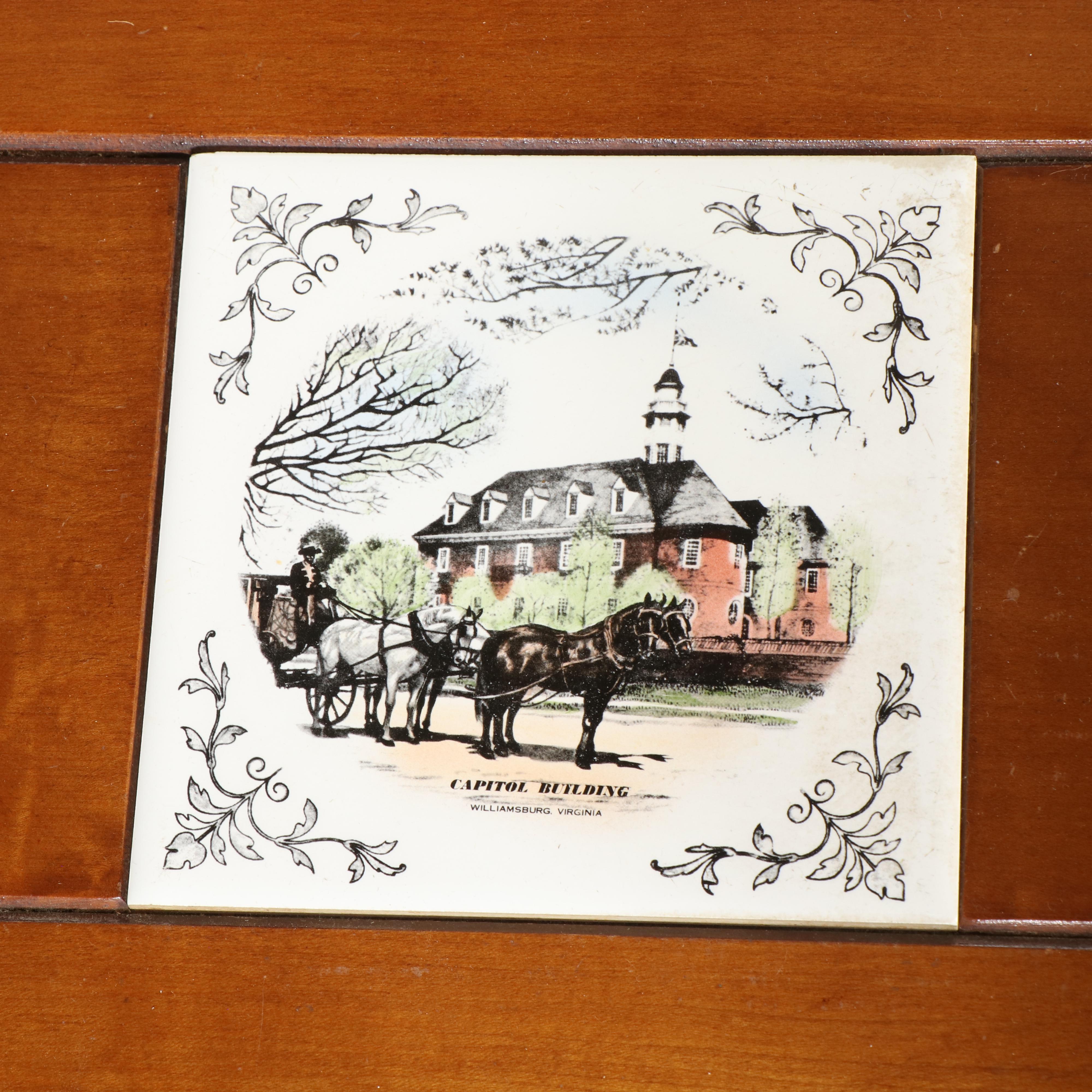 American Colonial Style Maple and Ceramic Tile Coffee Table