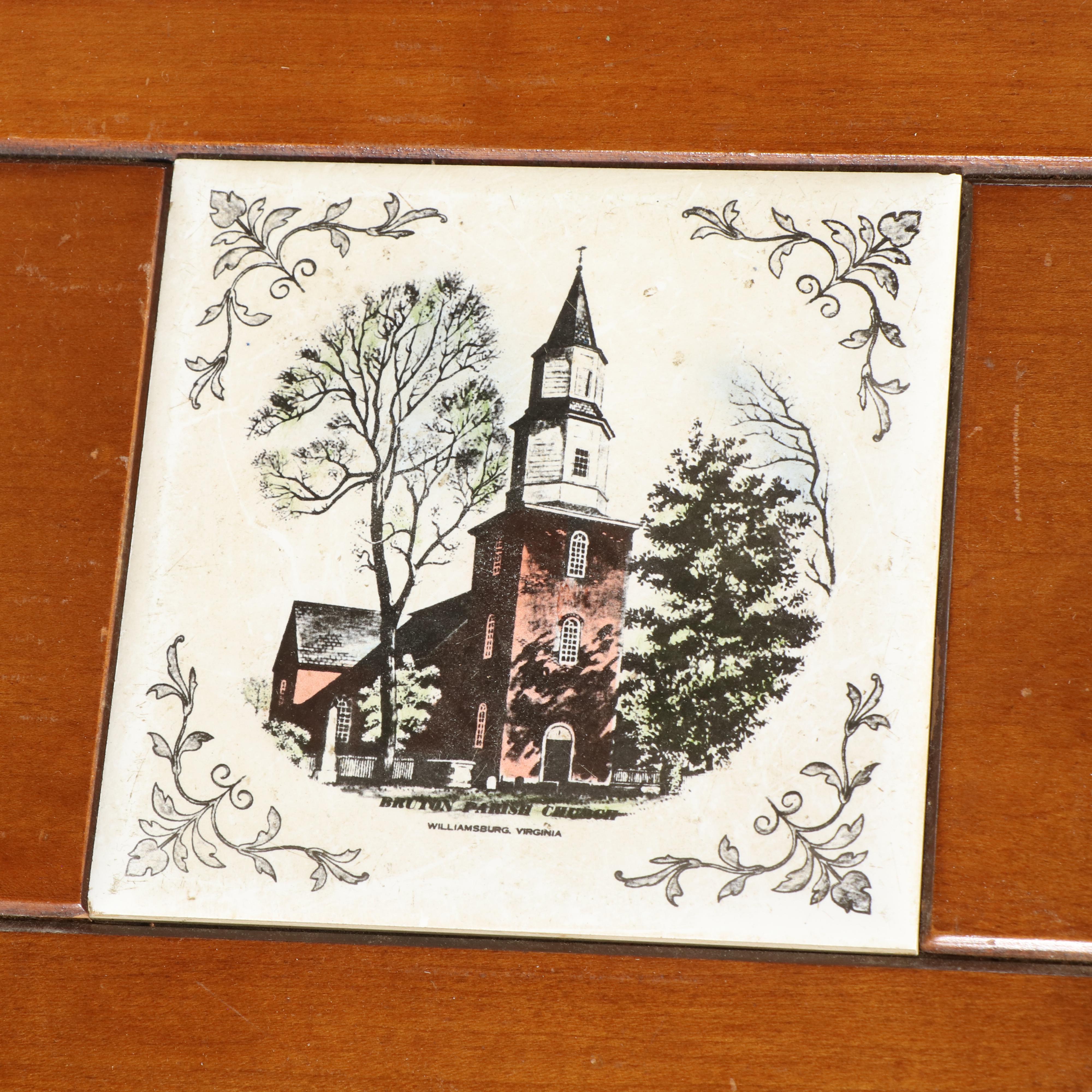 American Colonial Style Maple and Ceramic Tile Coffee Table