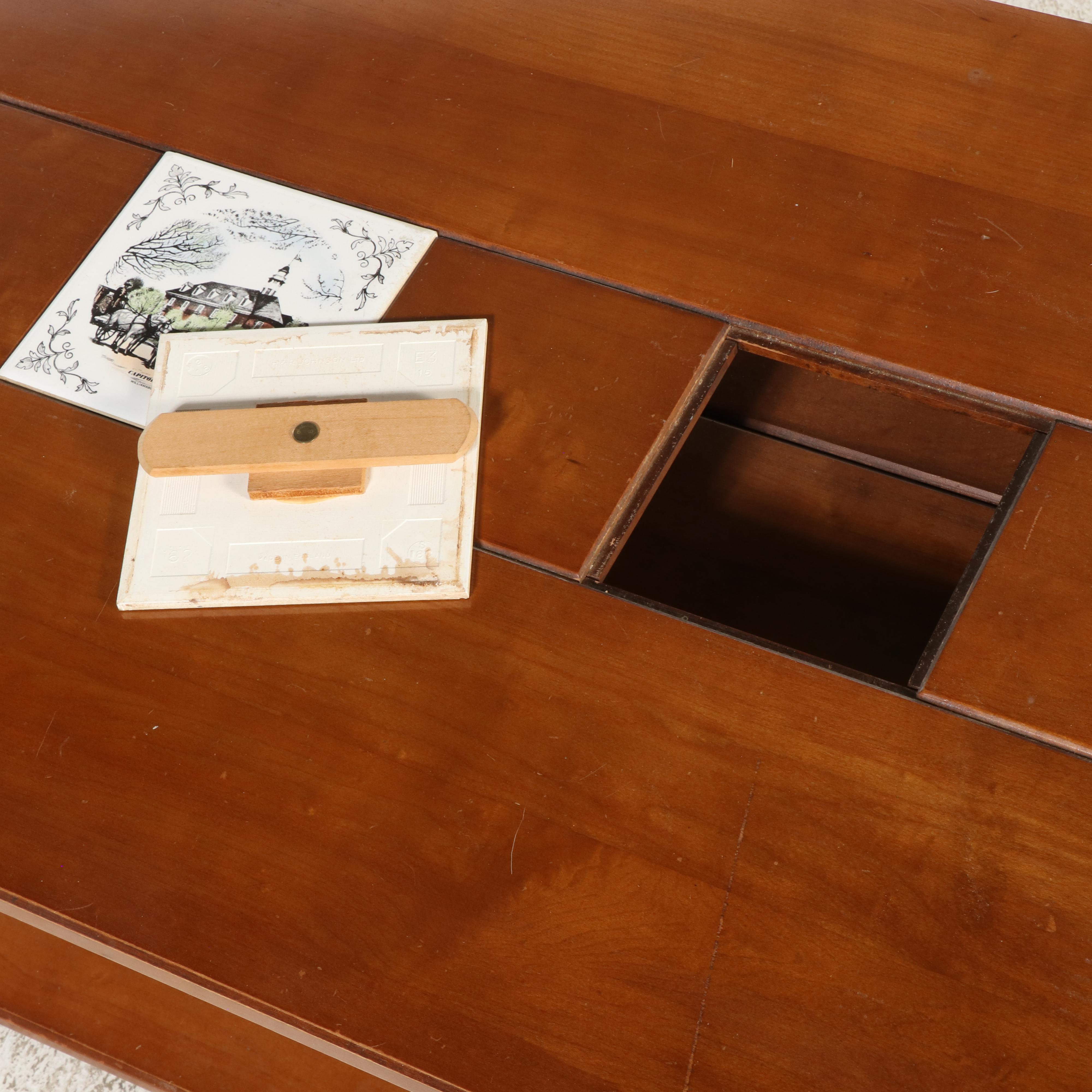 American Colonial Style Maple and Ceramic Tile Coffee Table