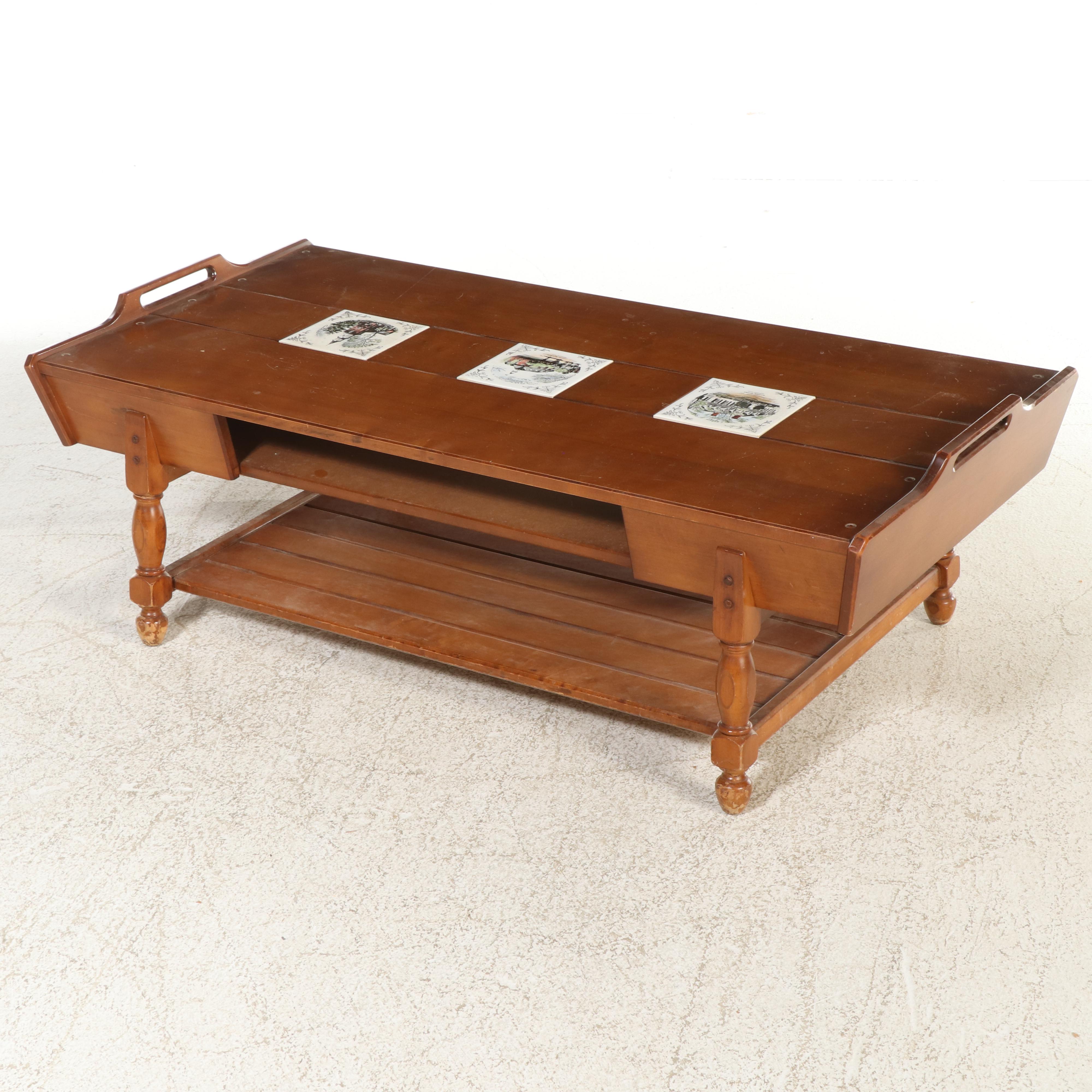 American Colonial Style Maple and Ceramic Tile Coffee Table