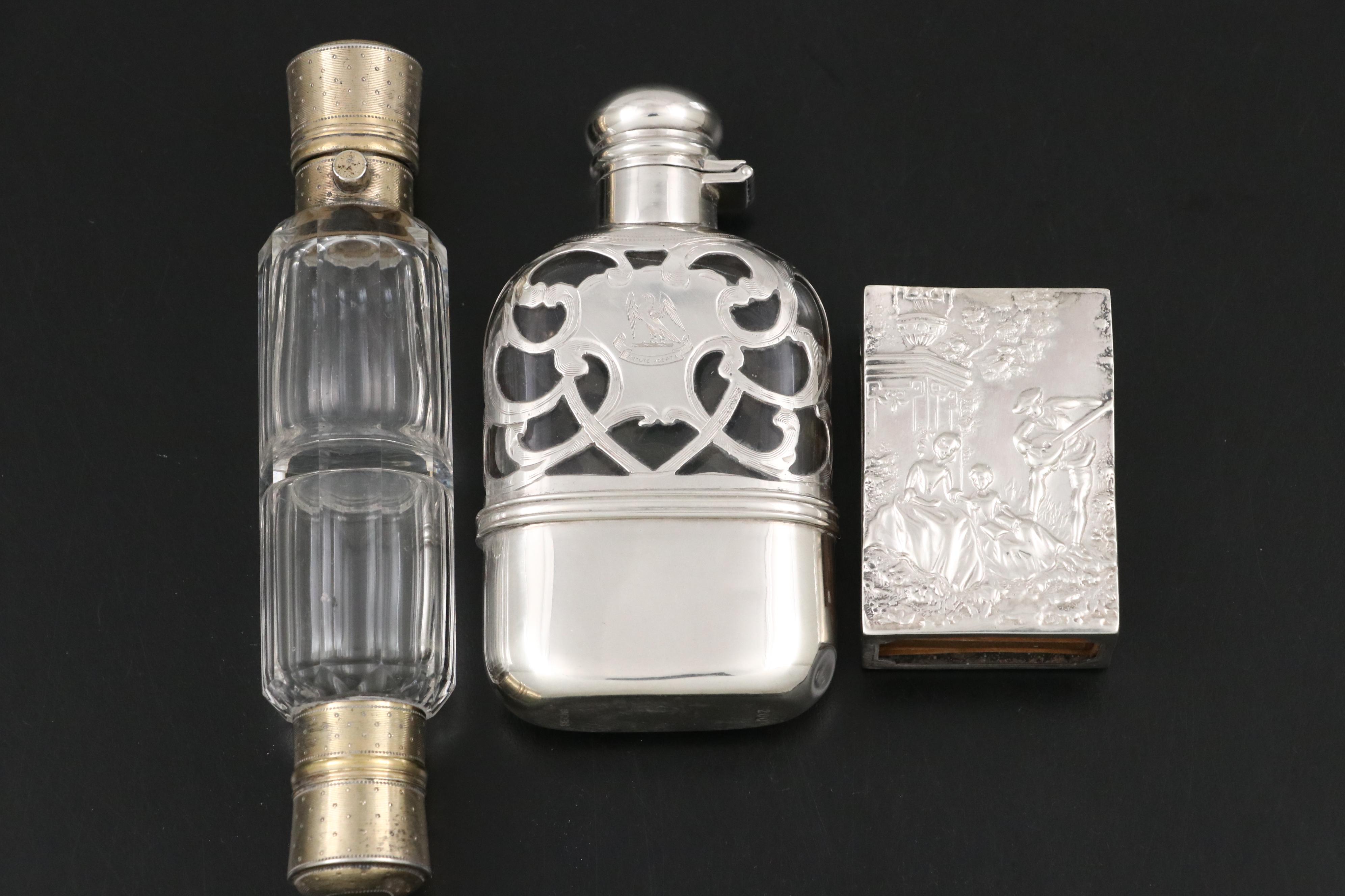 Edwardian Sterling Silver Overlay with Other Perfume Bottles and Accessories