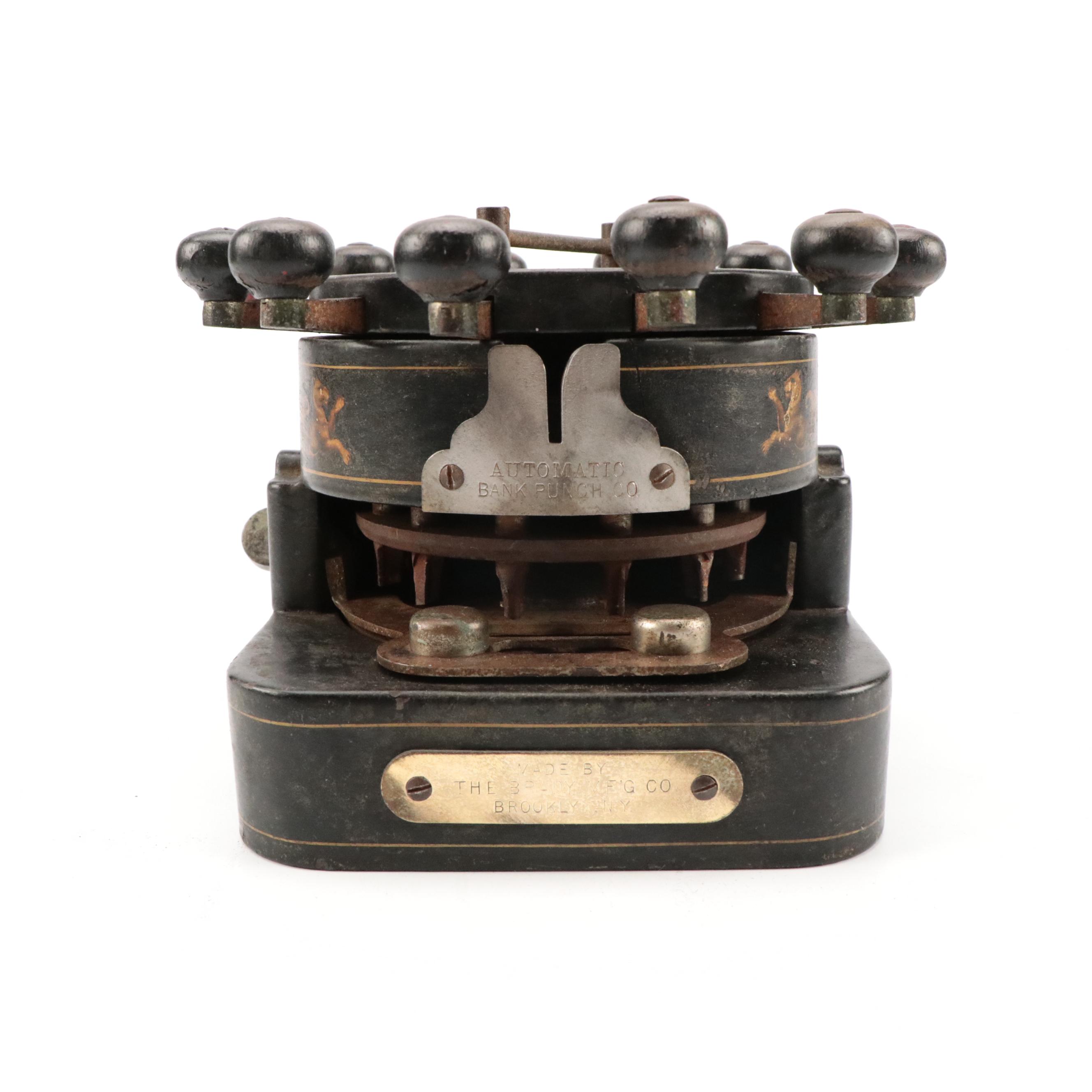 Brady Automatic Bank Check Punch Machine with "Speedo" Jar Opener