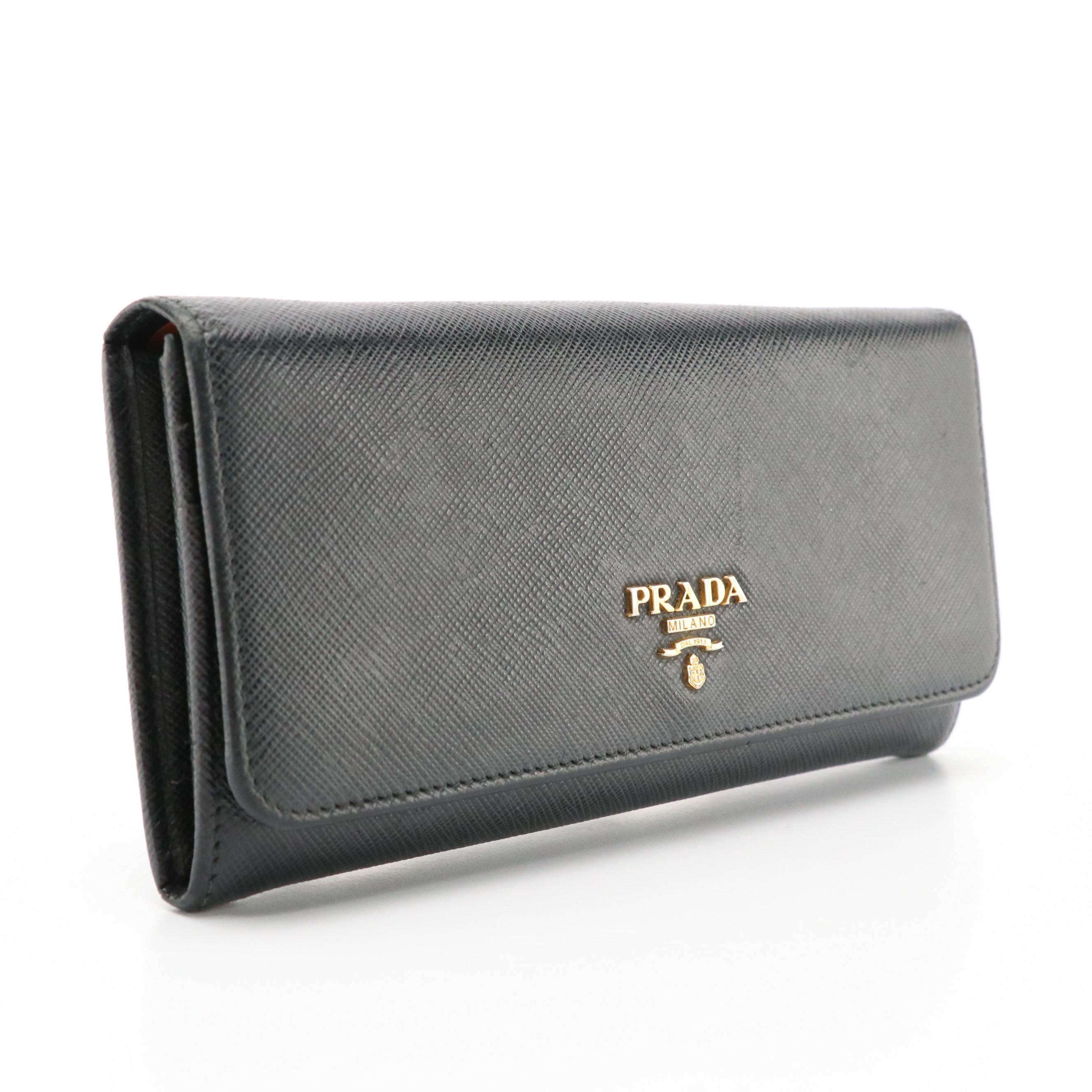 Prada Continental Wallet in Black Saffiano Leather