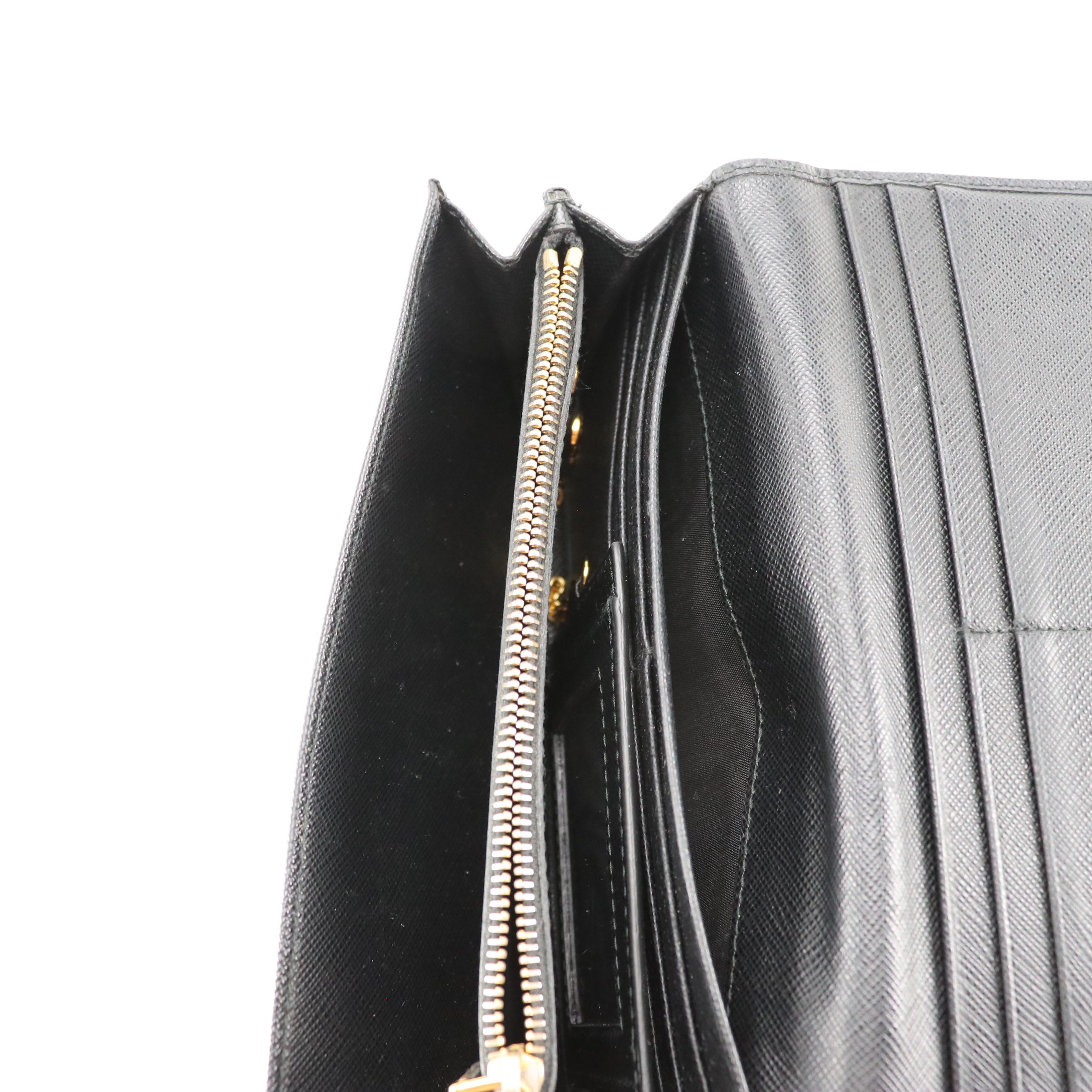 Prada Continental Wallet in Black Saffiano Leather