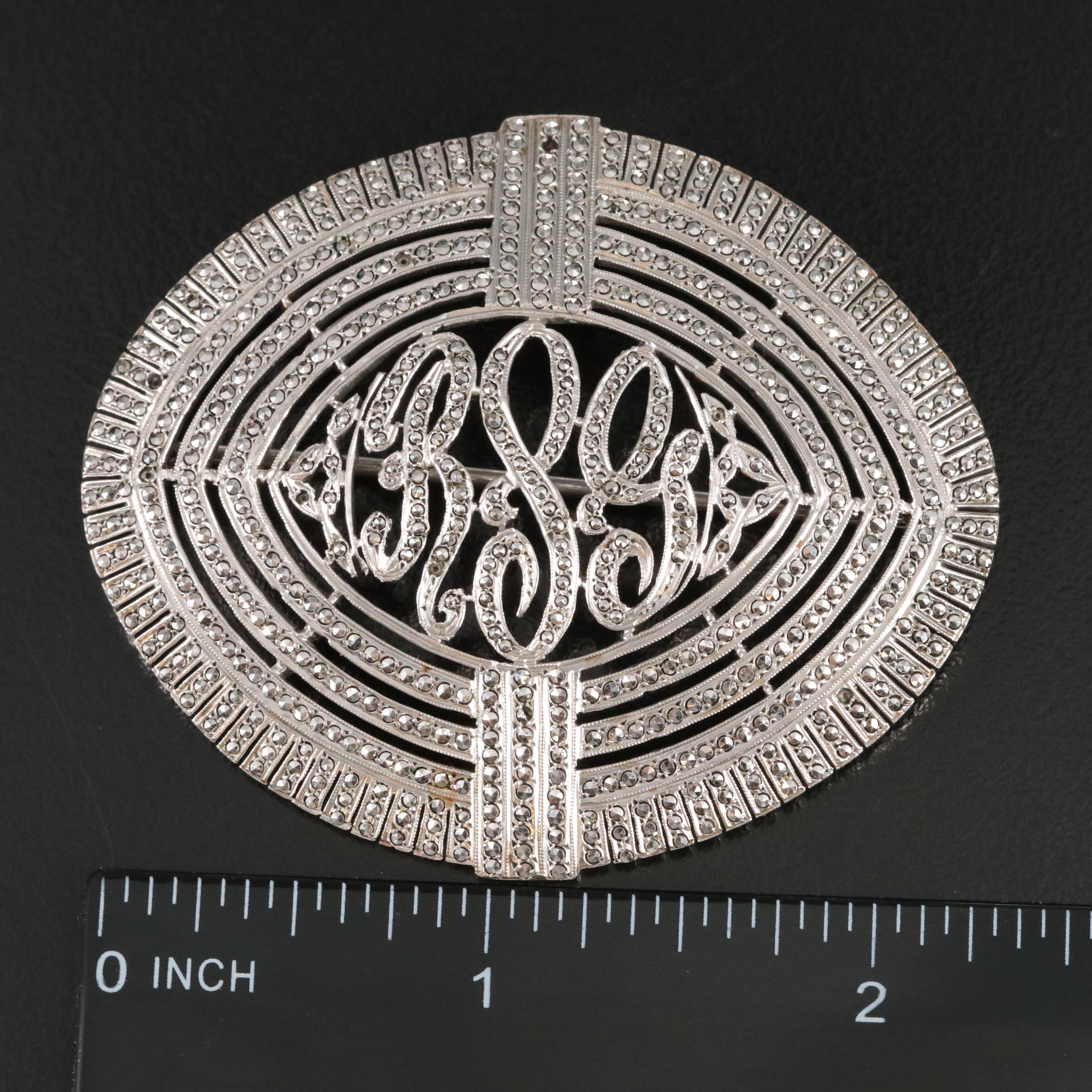 Vintage Sterling Initial Steel Cut Brooch