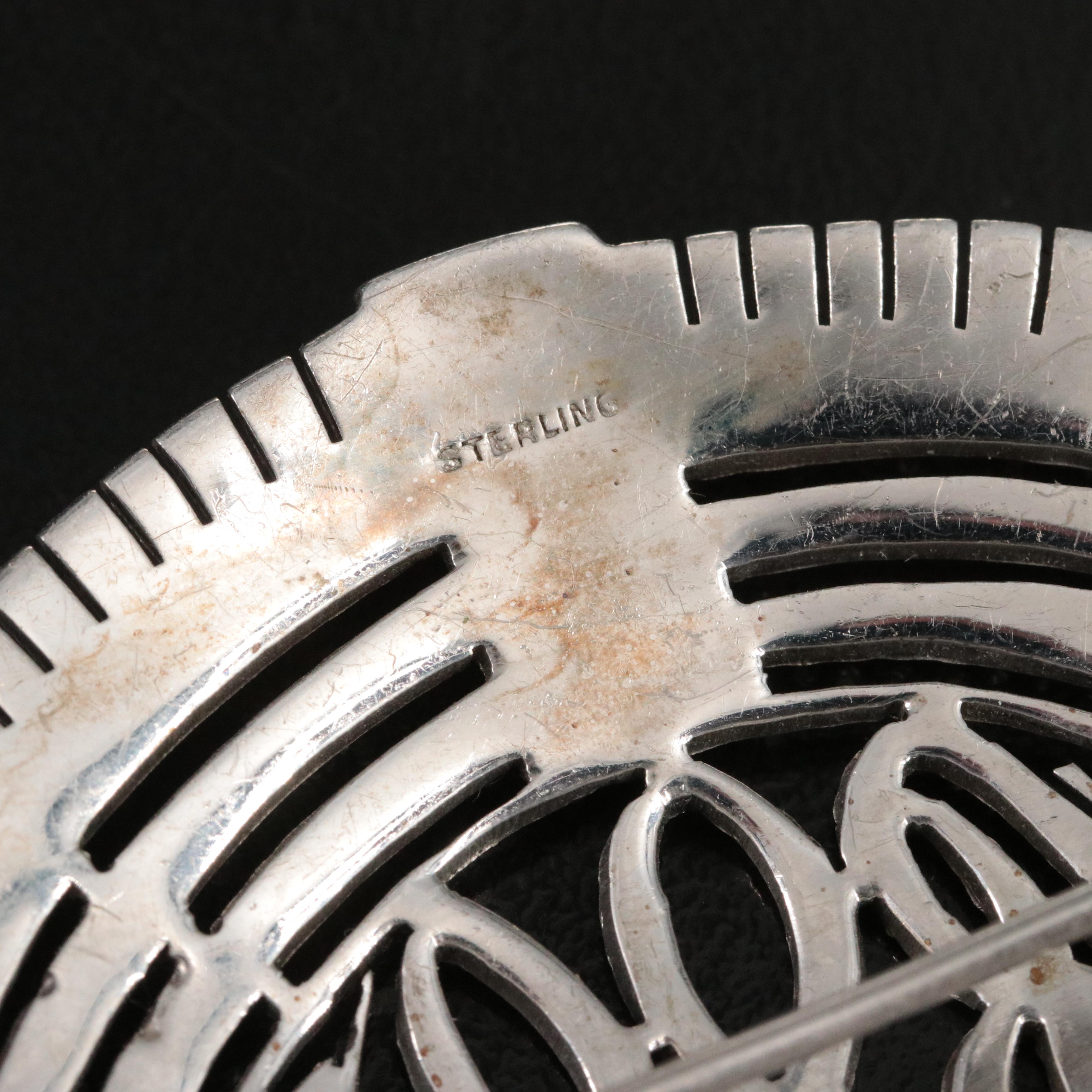 Vintage Sterling Initial Steel Cut Brooch