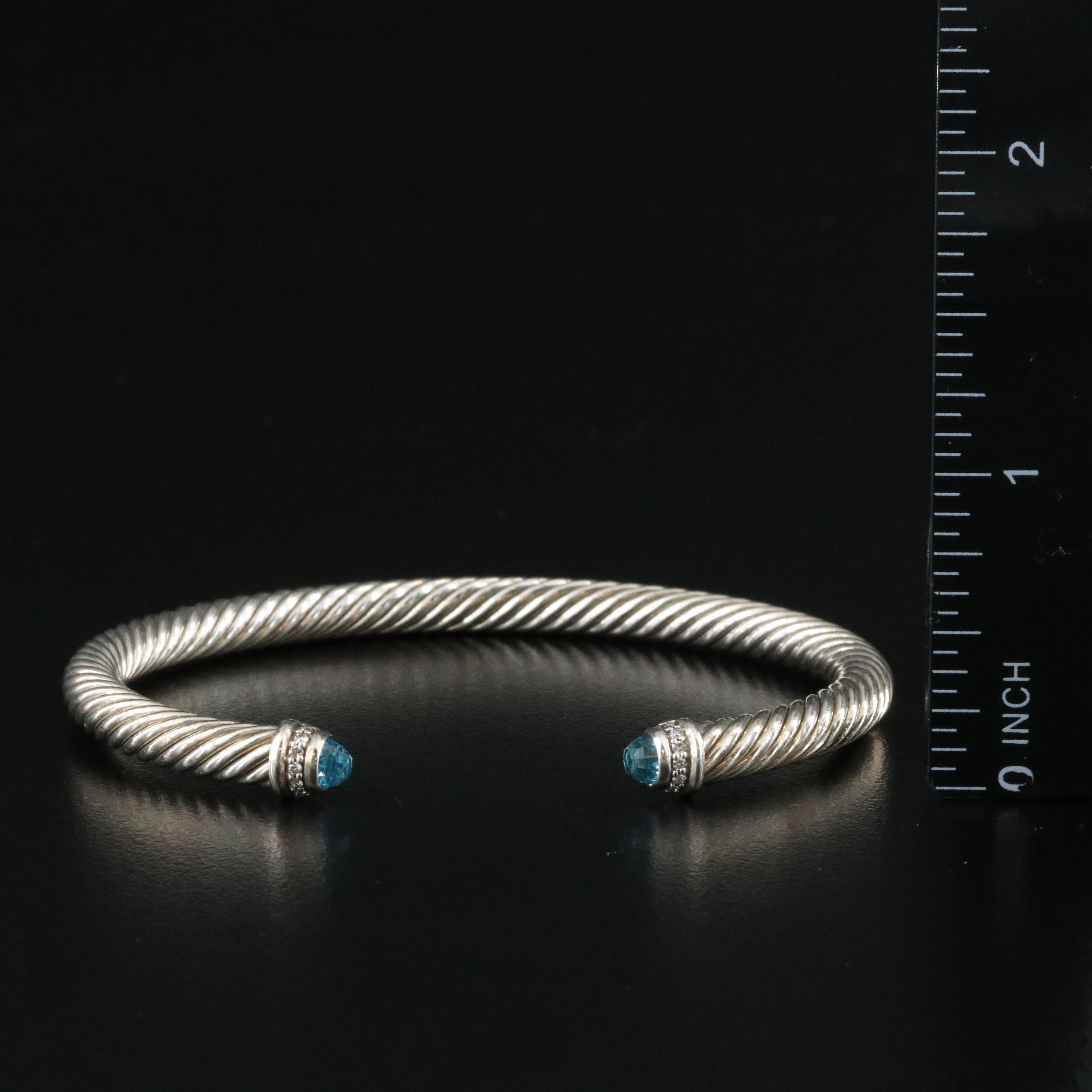 David Yurman Sterling and Blue Topaz Classic Cable Cuff Bracelet