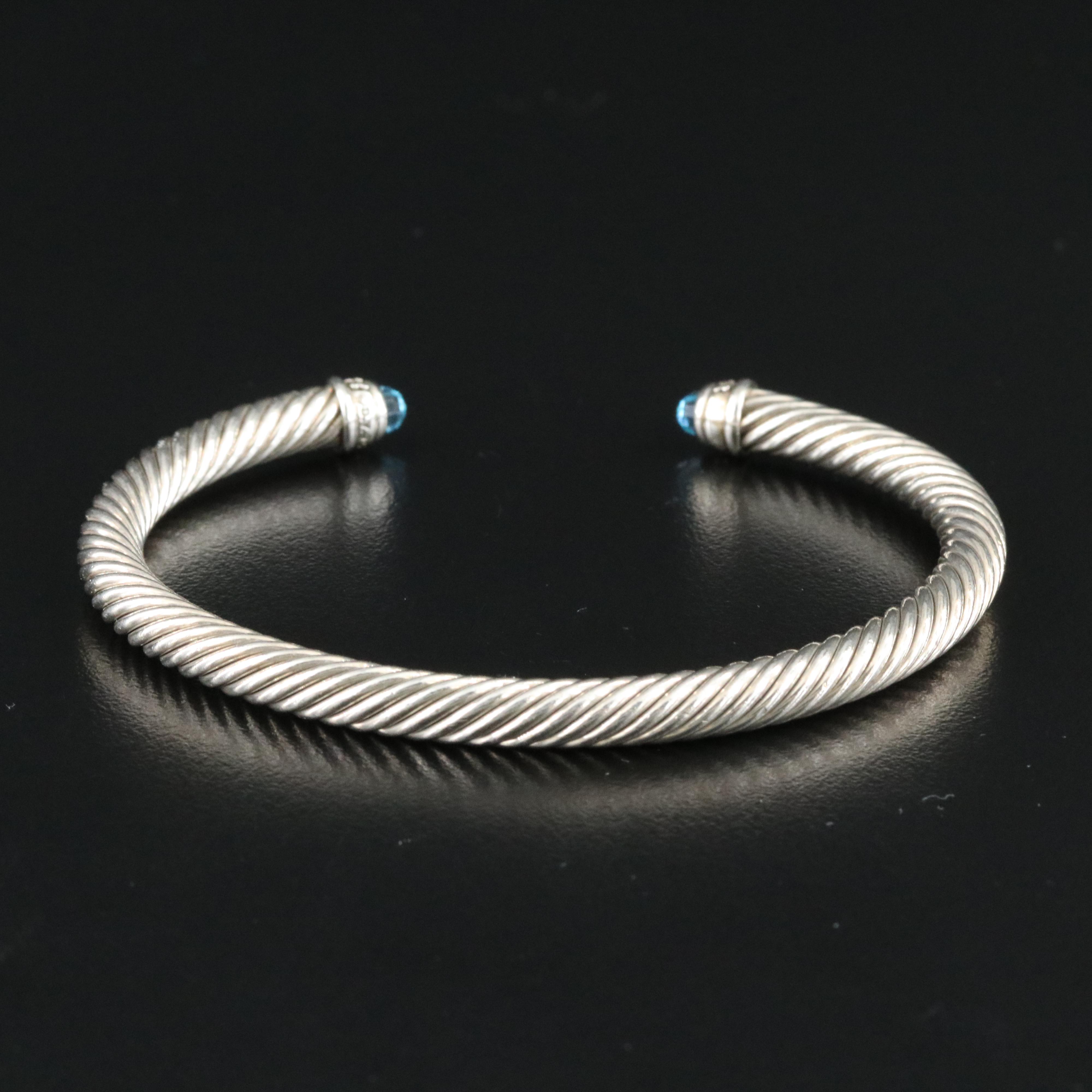David Yurman Sterling and Blue Topaz Classic Cable Cuff Bracelet