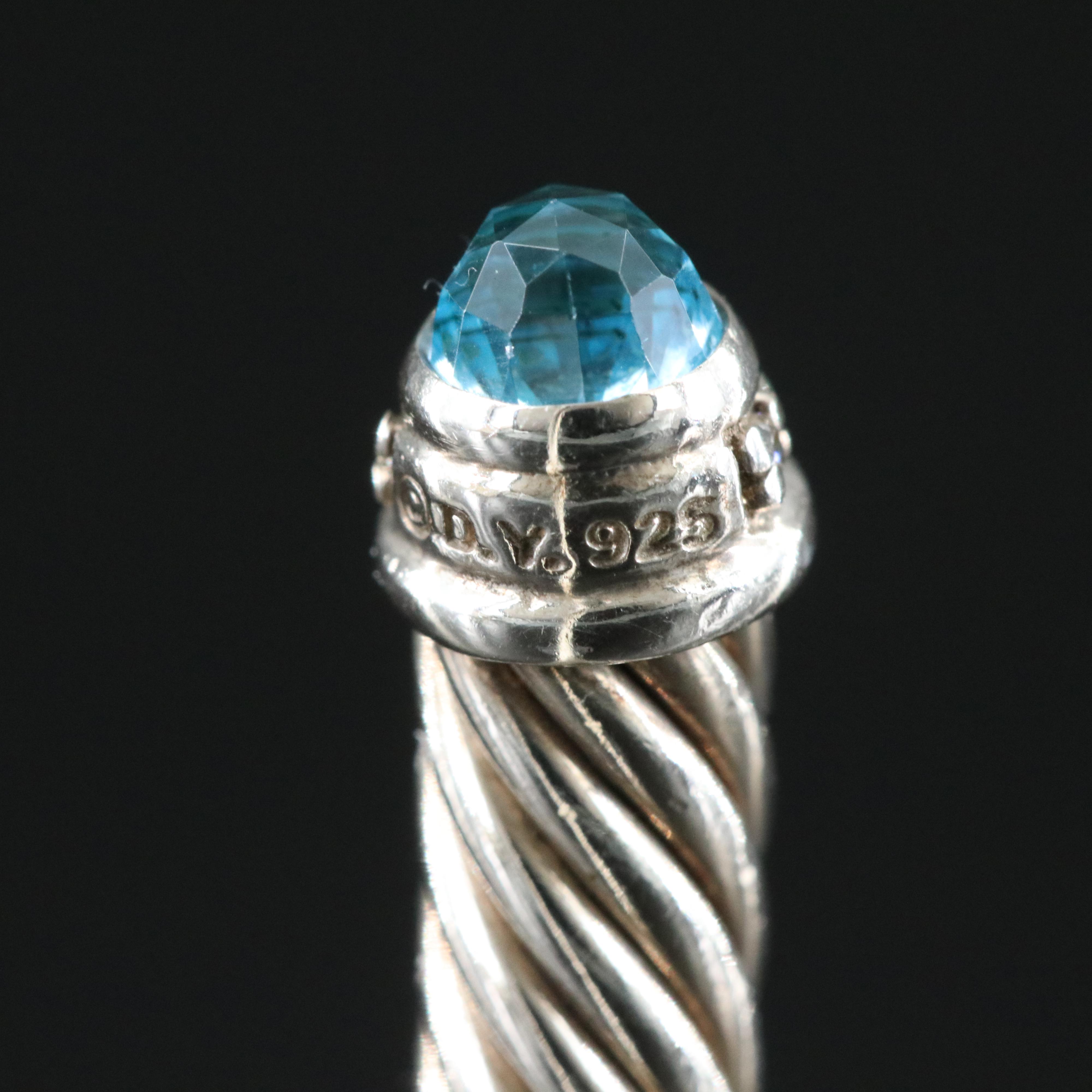 David Yurman Sterling and Blue Topaz Classic Cable Cuff Bracelet