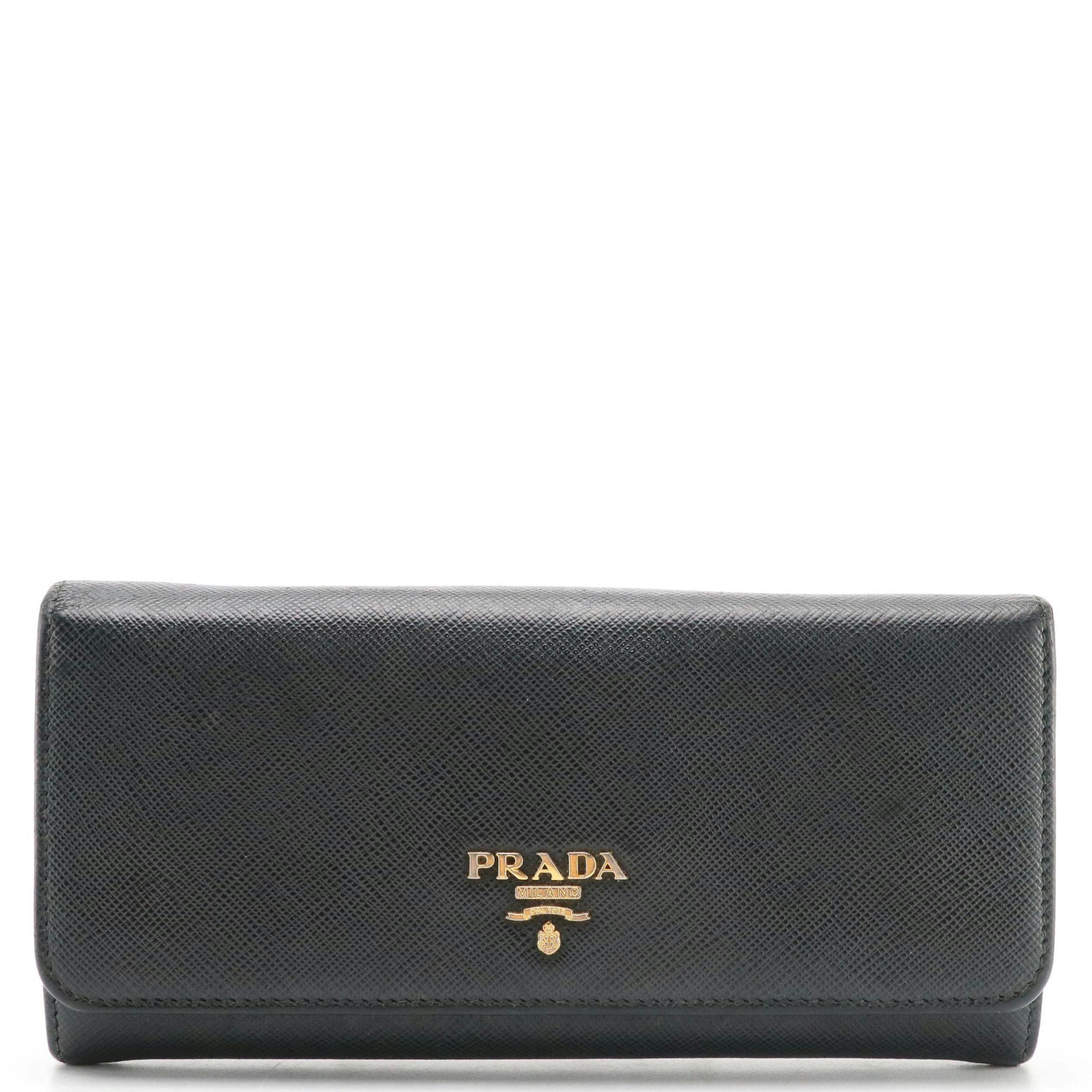 Prada Continental Wallet in Black Saffiano Leather