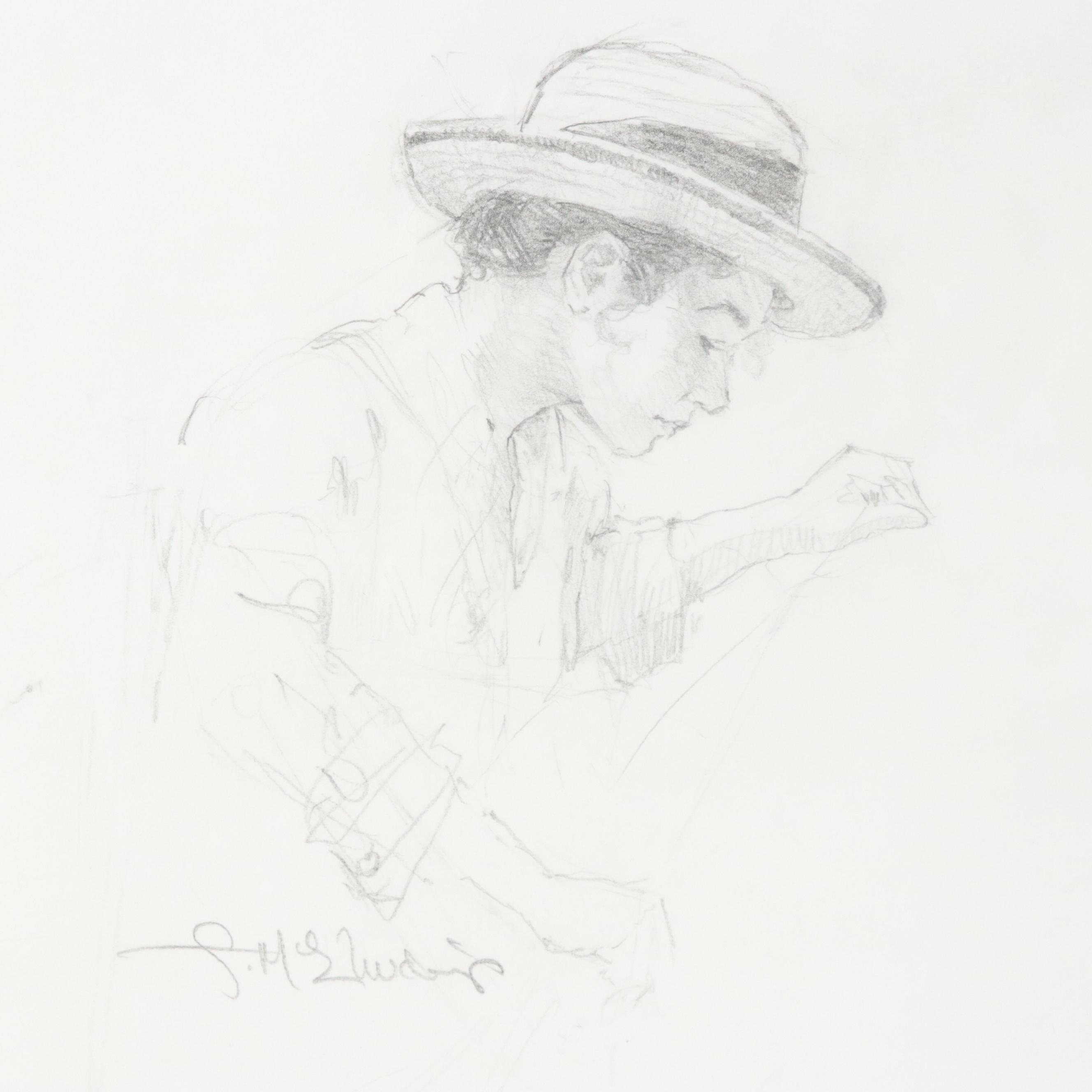 Graphite Drawing of Figure in Hat