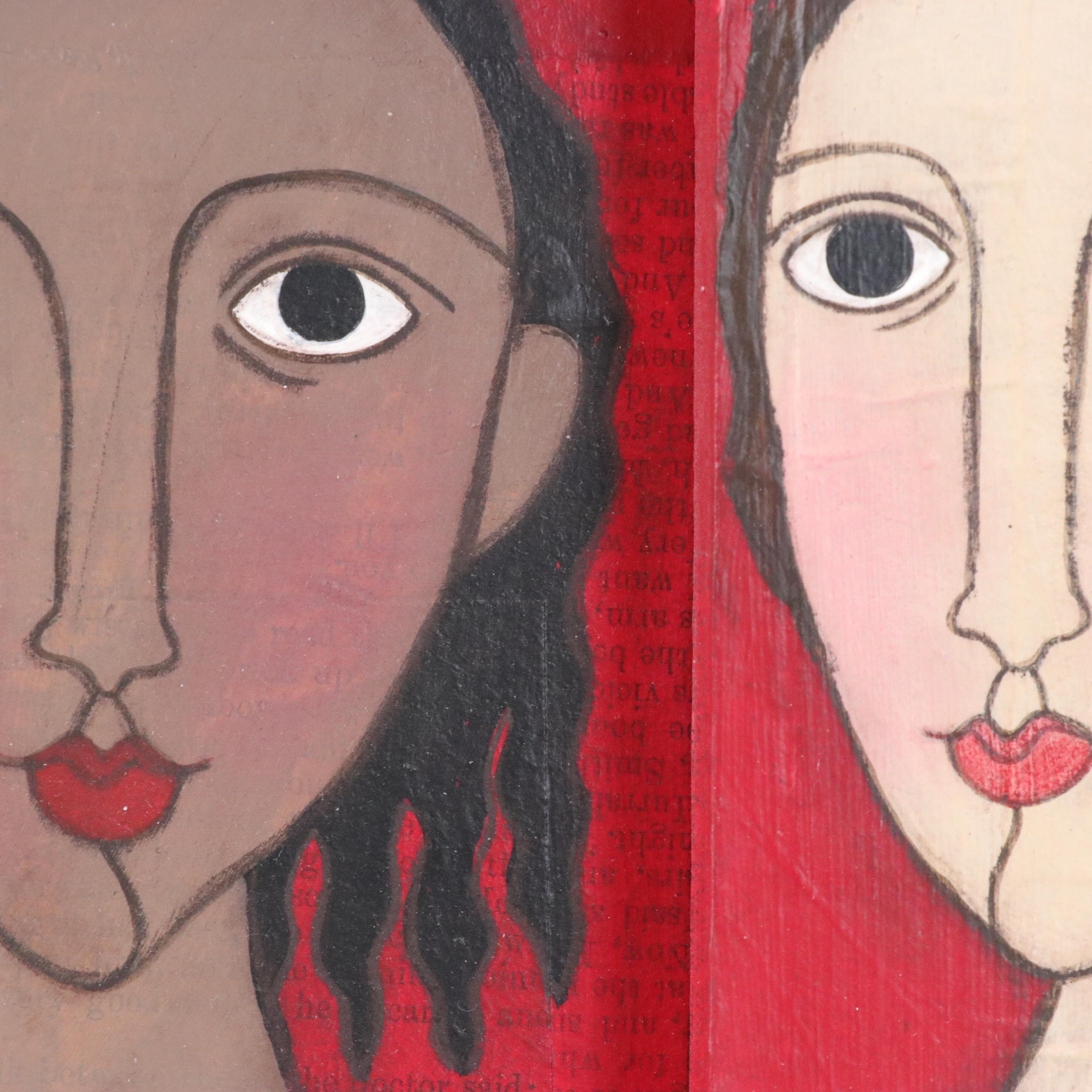 Irene Gates Folk Dimensional Figural Collage, 21st Century