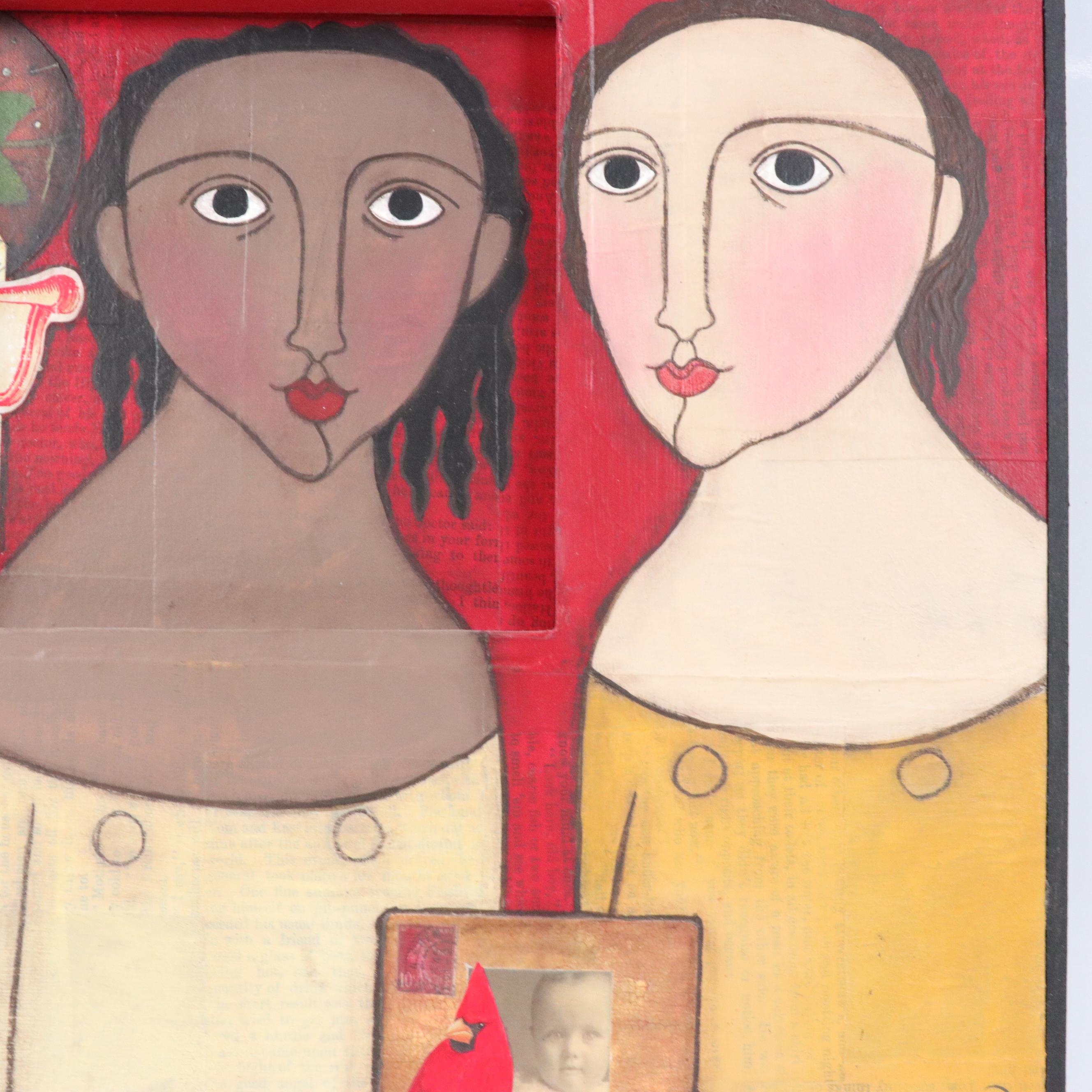 Irene Gates Folk Dimensional Figural Collage, 21st Century