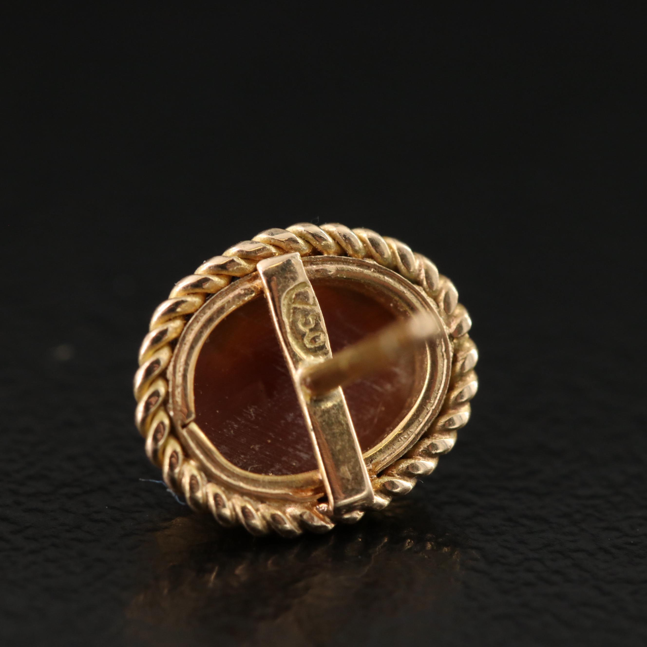 18K Carved Shell Cameo Stud Earrings