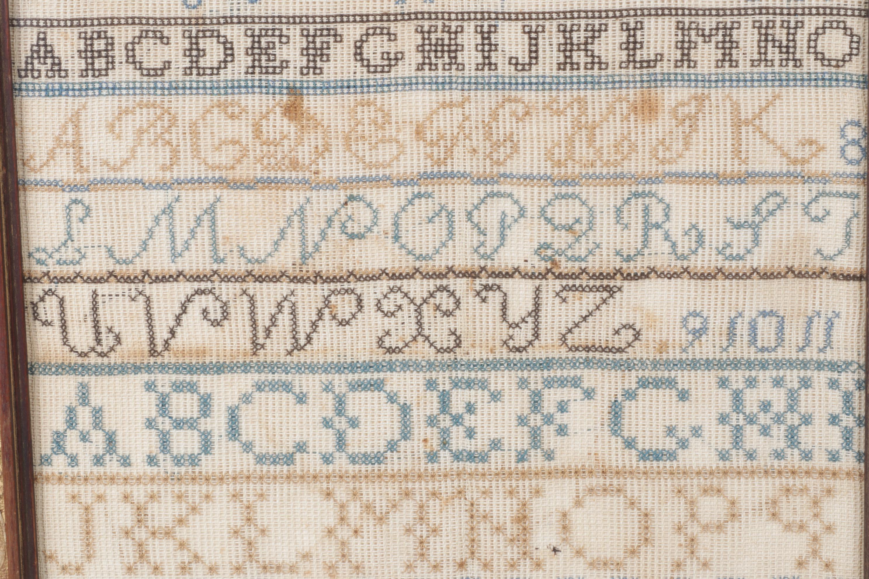 Hand-Made Cross-Stitch Sampler,  1869