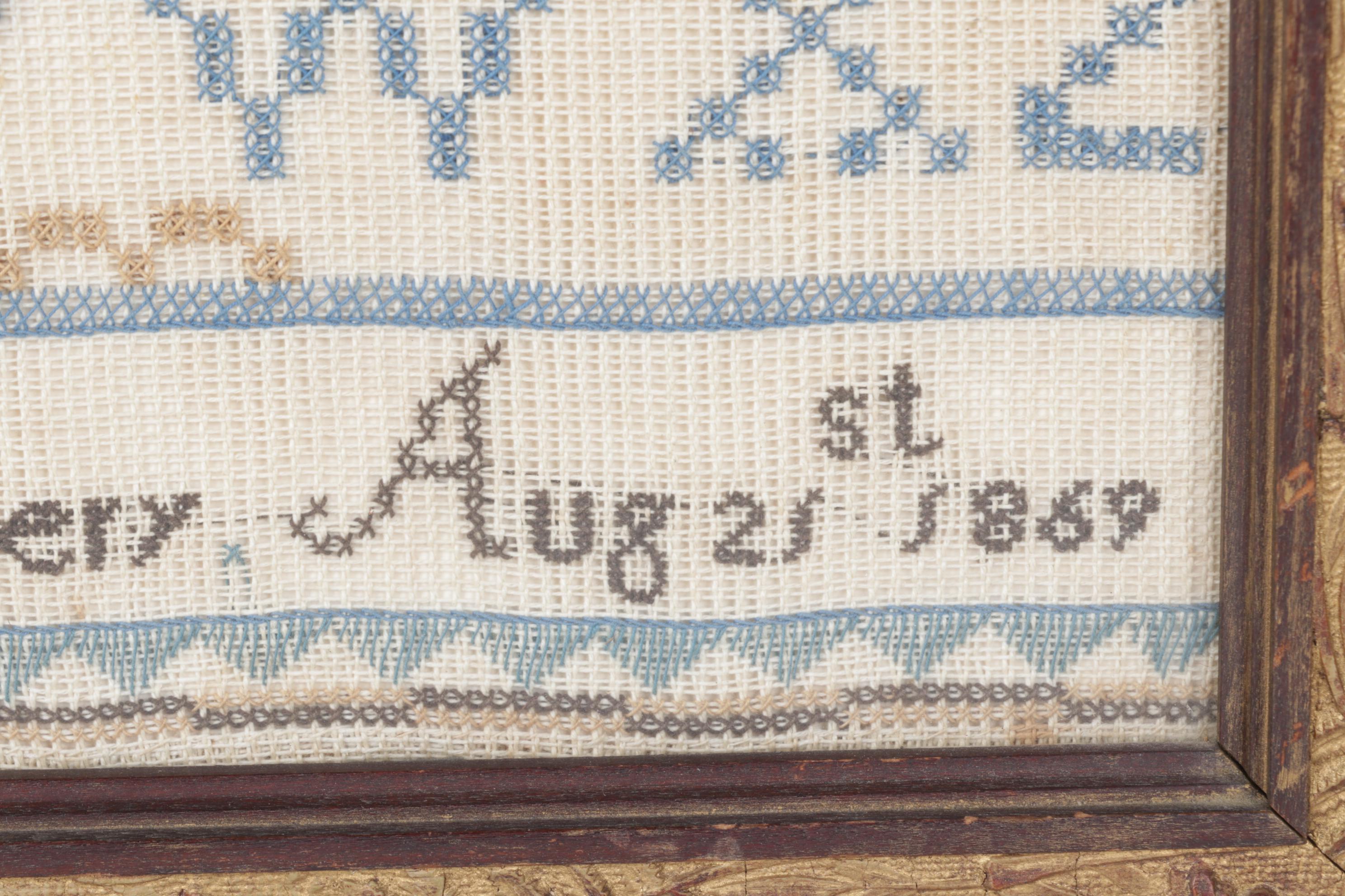 Hand-Made Cross-Stitch Sampler,  1869