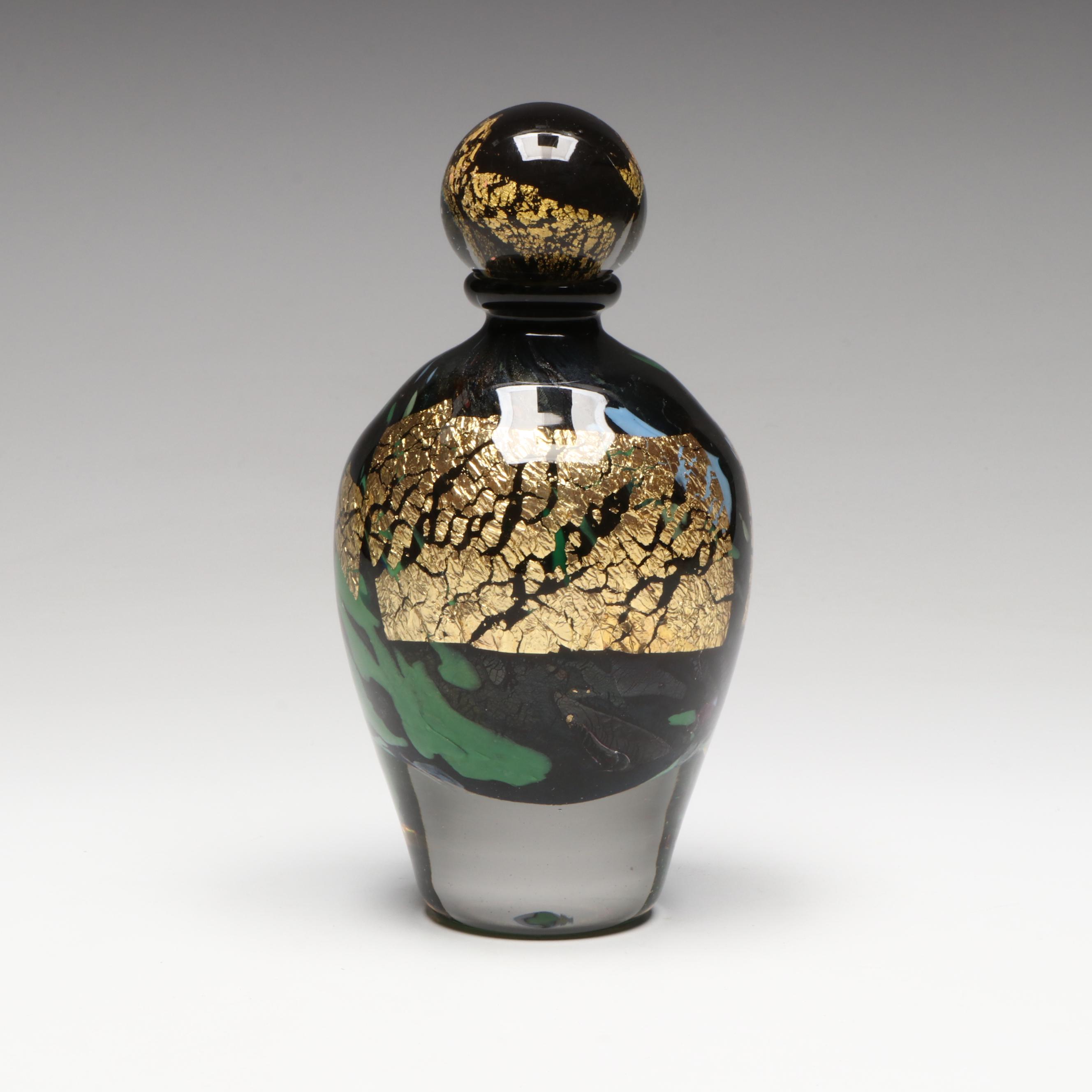 Jean-Claude Novaro Gold Foil and Emerald Art Glass Bottle, 2004