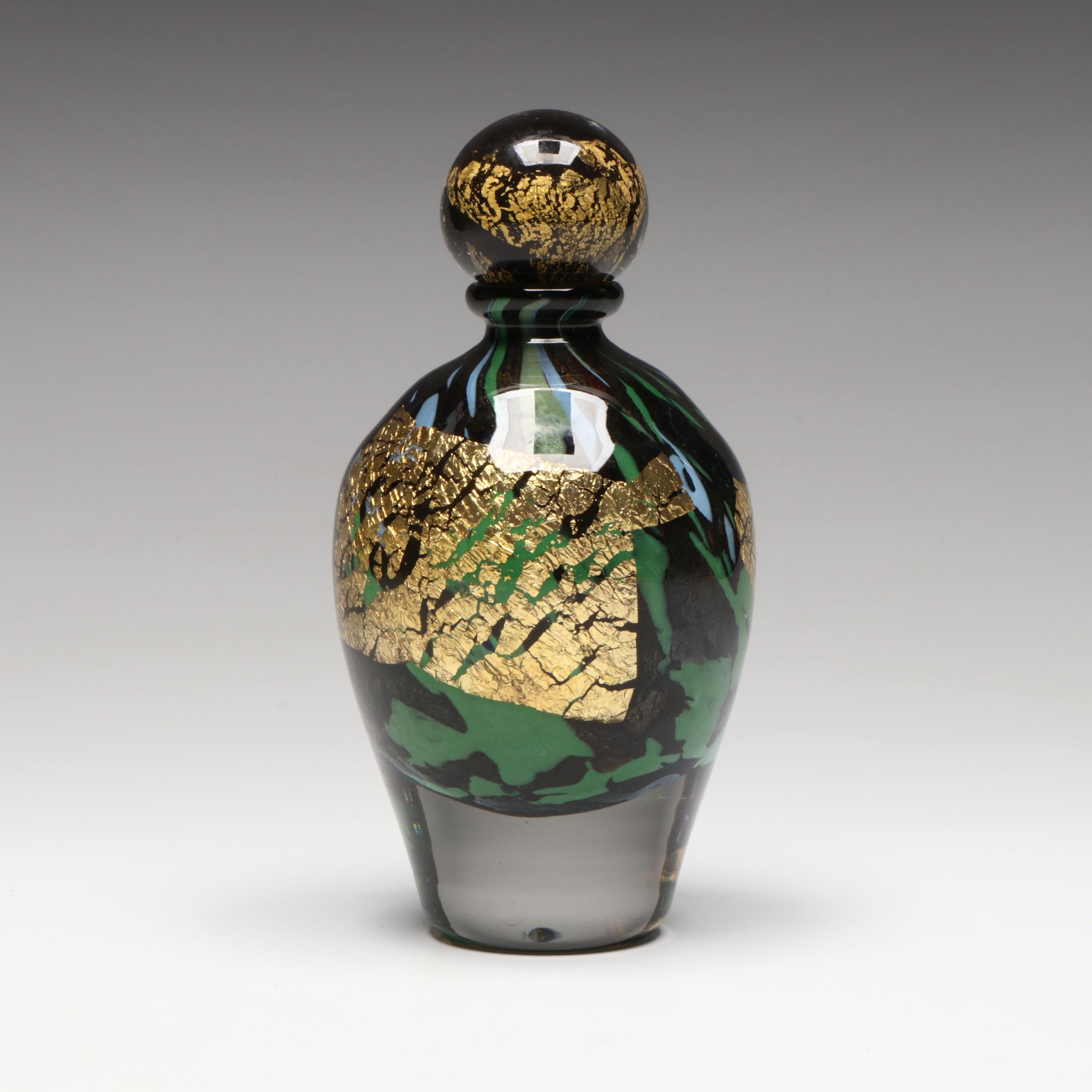 Jean-Claude Novaro Gold Foil and Emerald Art Glass Bottle, 2004
