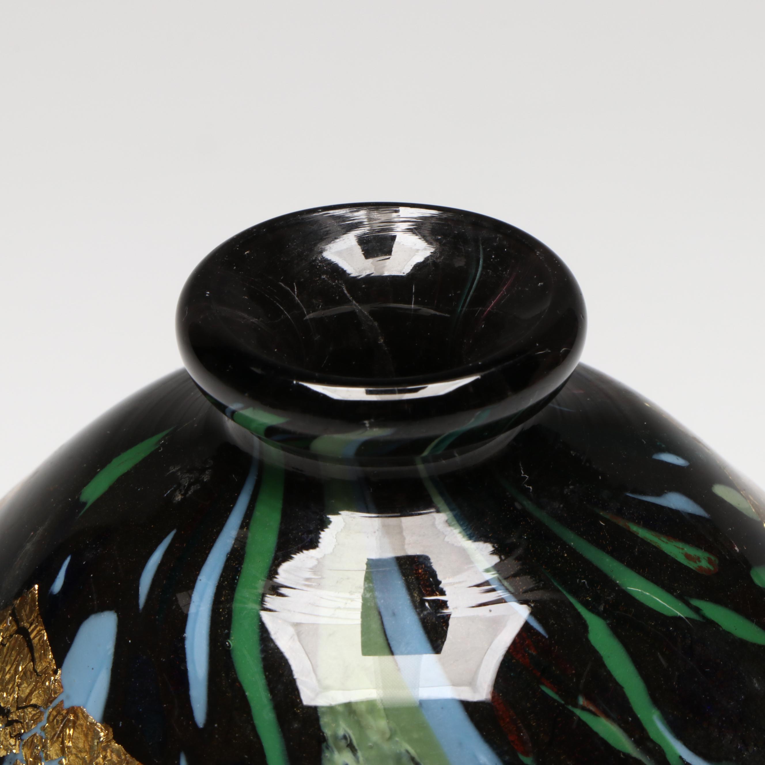 Jean-Claude Novaro Gold Foil and Emerald Art Glass Bottle, 2004