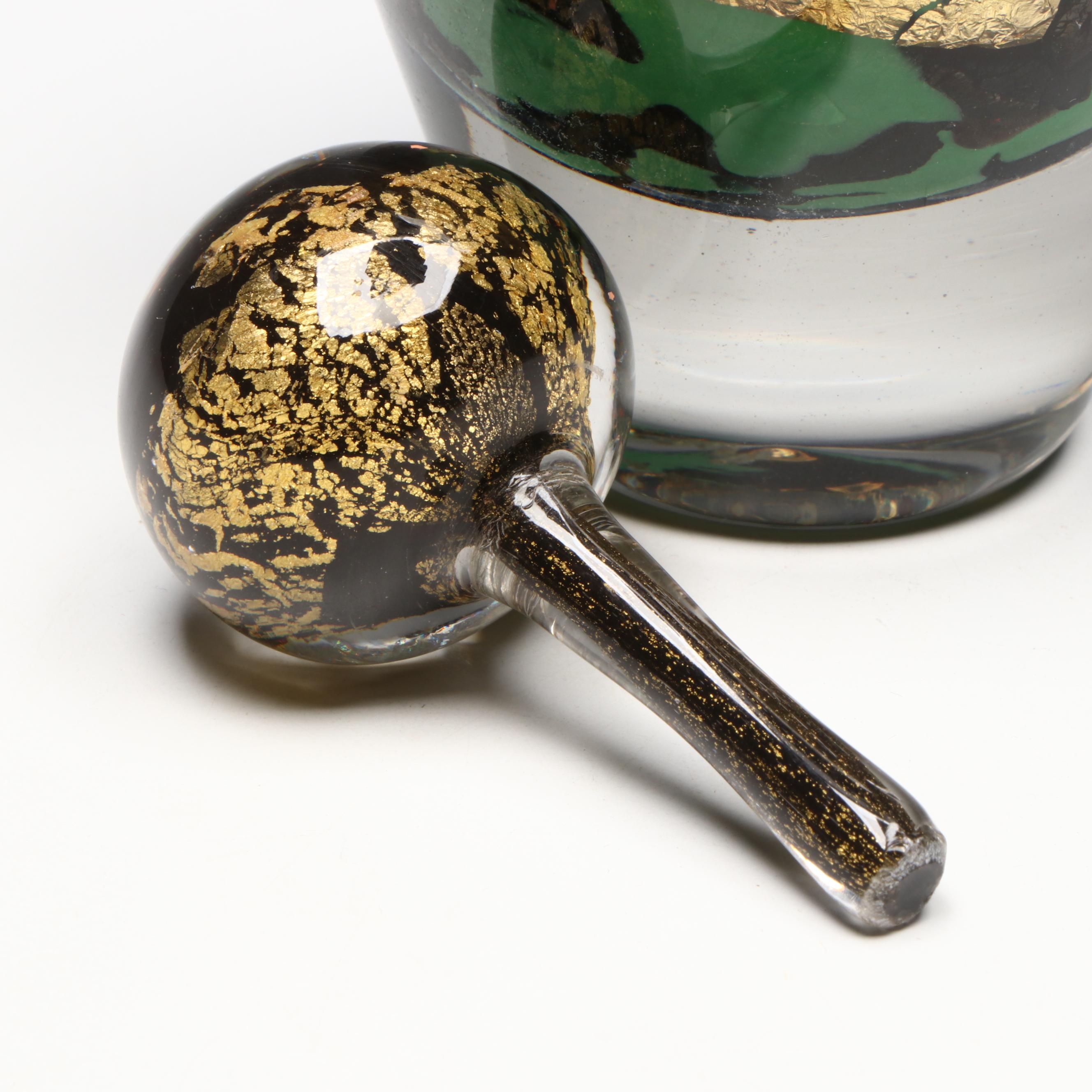 Jean-Claude Novaro Gold Foil and Emerald Art Glass Bottle, 2004