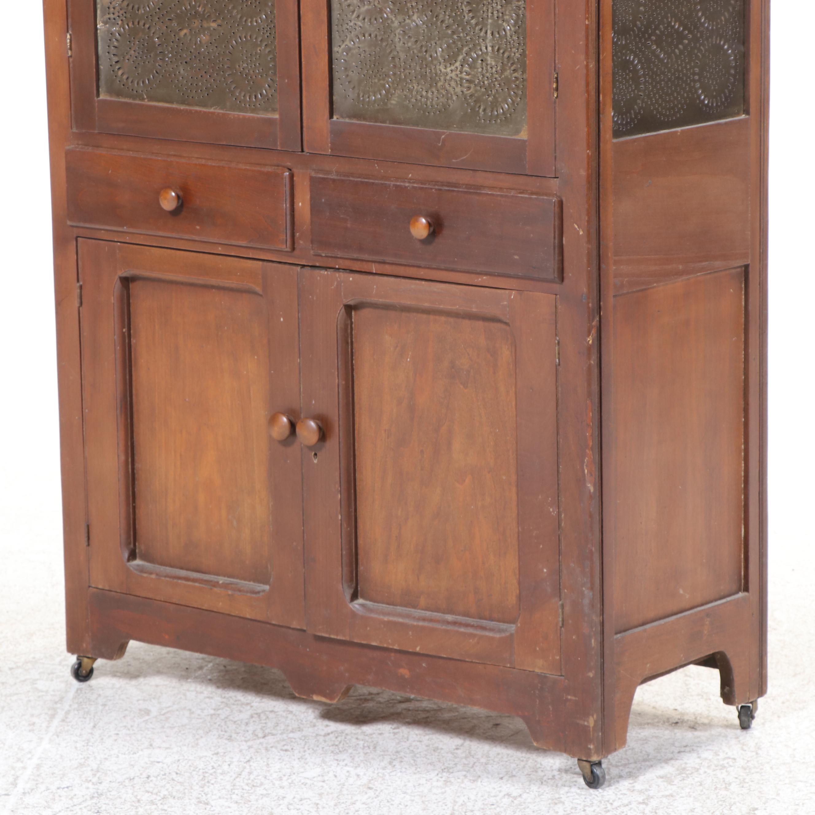 American Primitive Poplar Twelve-Tin Pie Safe, Late 19th Century