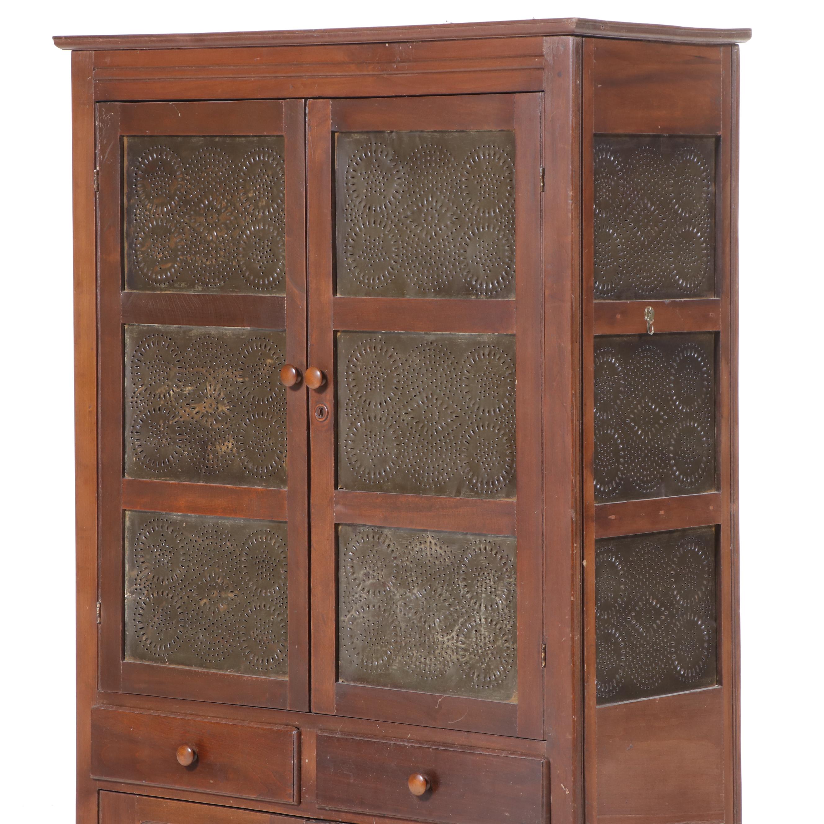 American Primitive Poplar Twelve-Tin Pie Safe, Late 19th Century