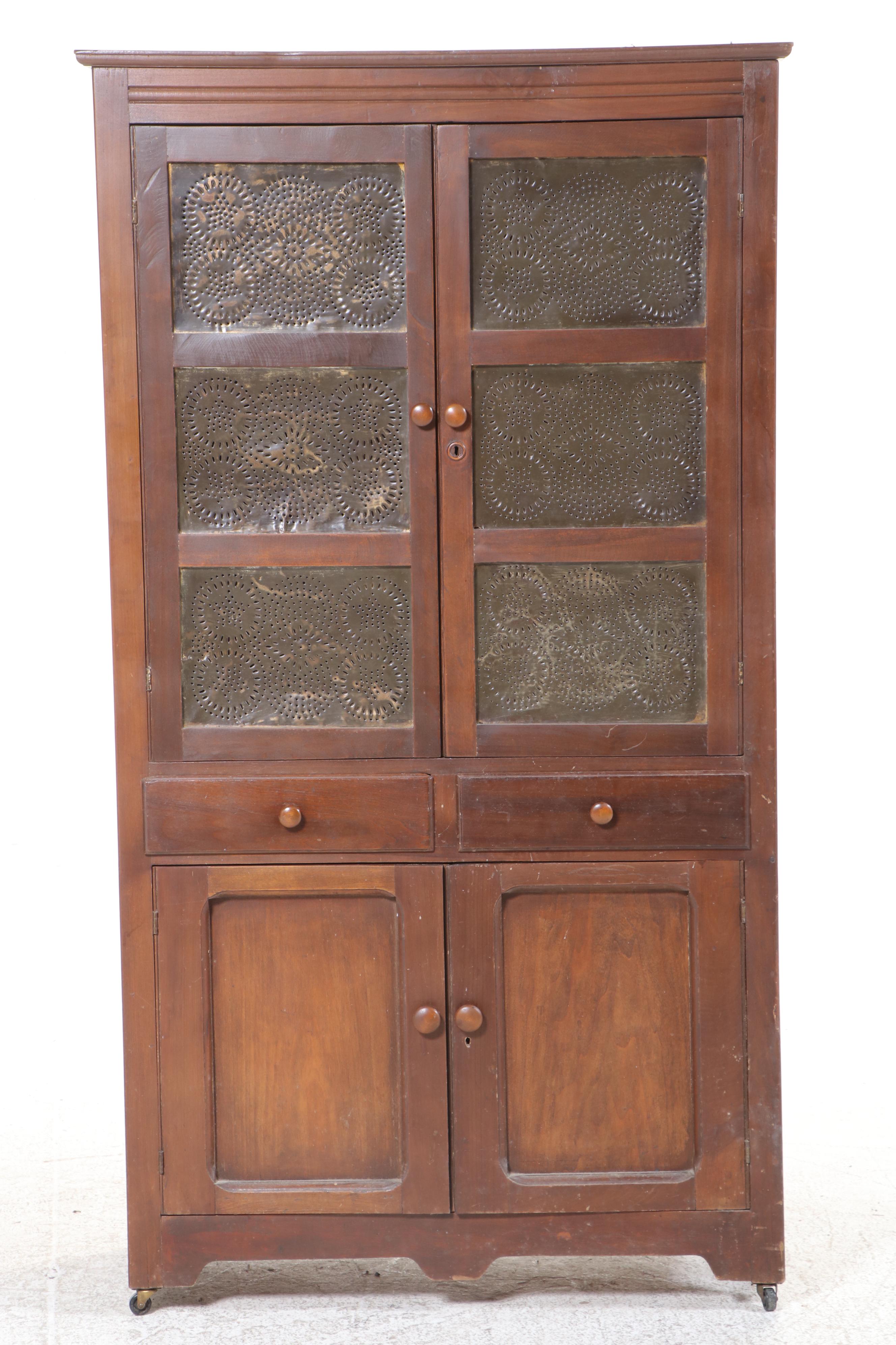 American Primitive Poplar Twelve-Tin Pie Safe, Late 19th Century