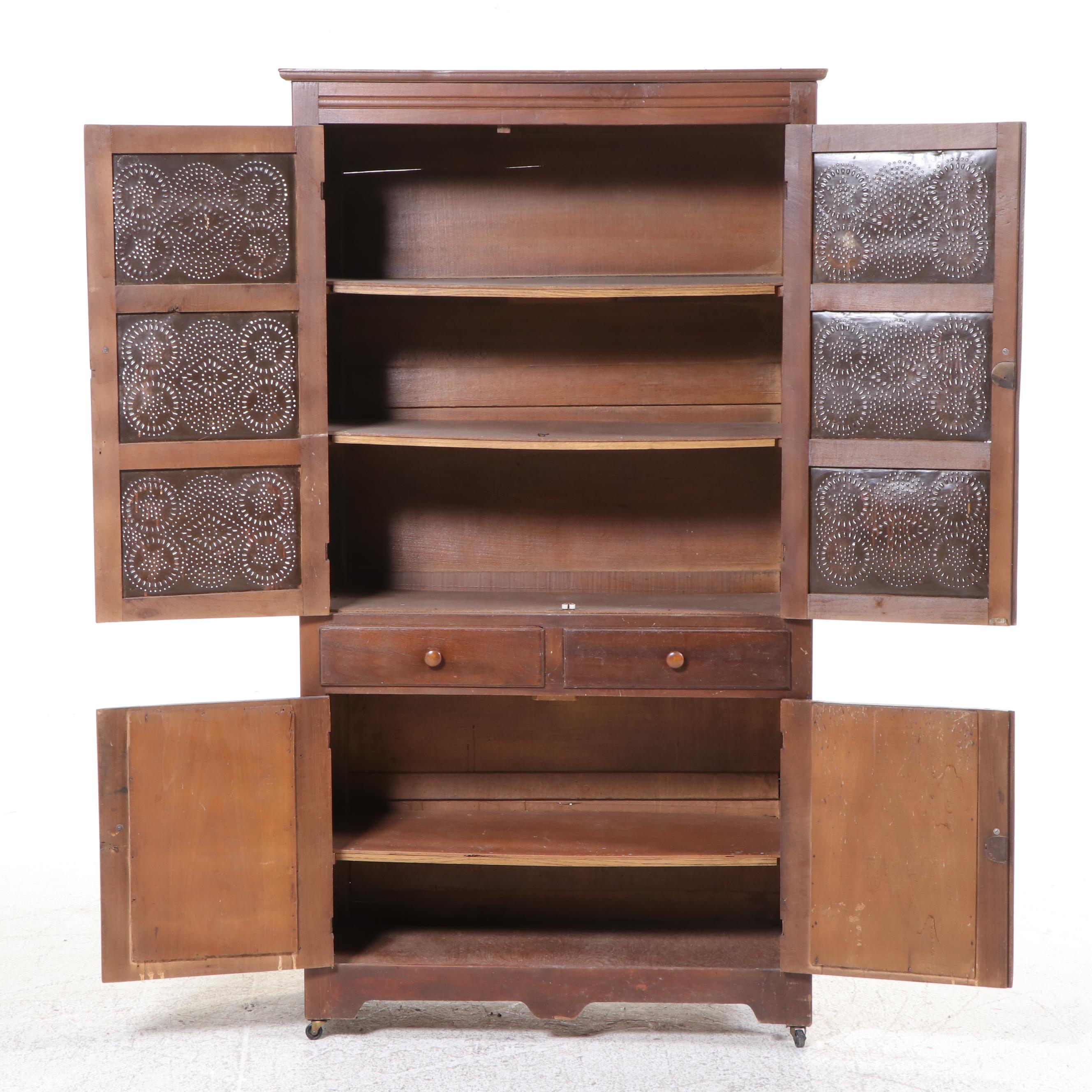 American Primitive Poplar Twelve-Tin Pie Safe, Late 19th Century