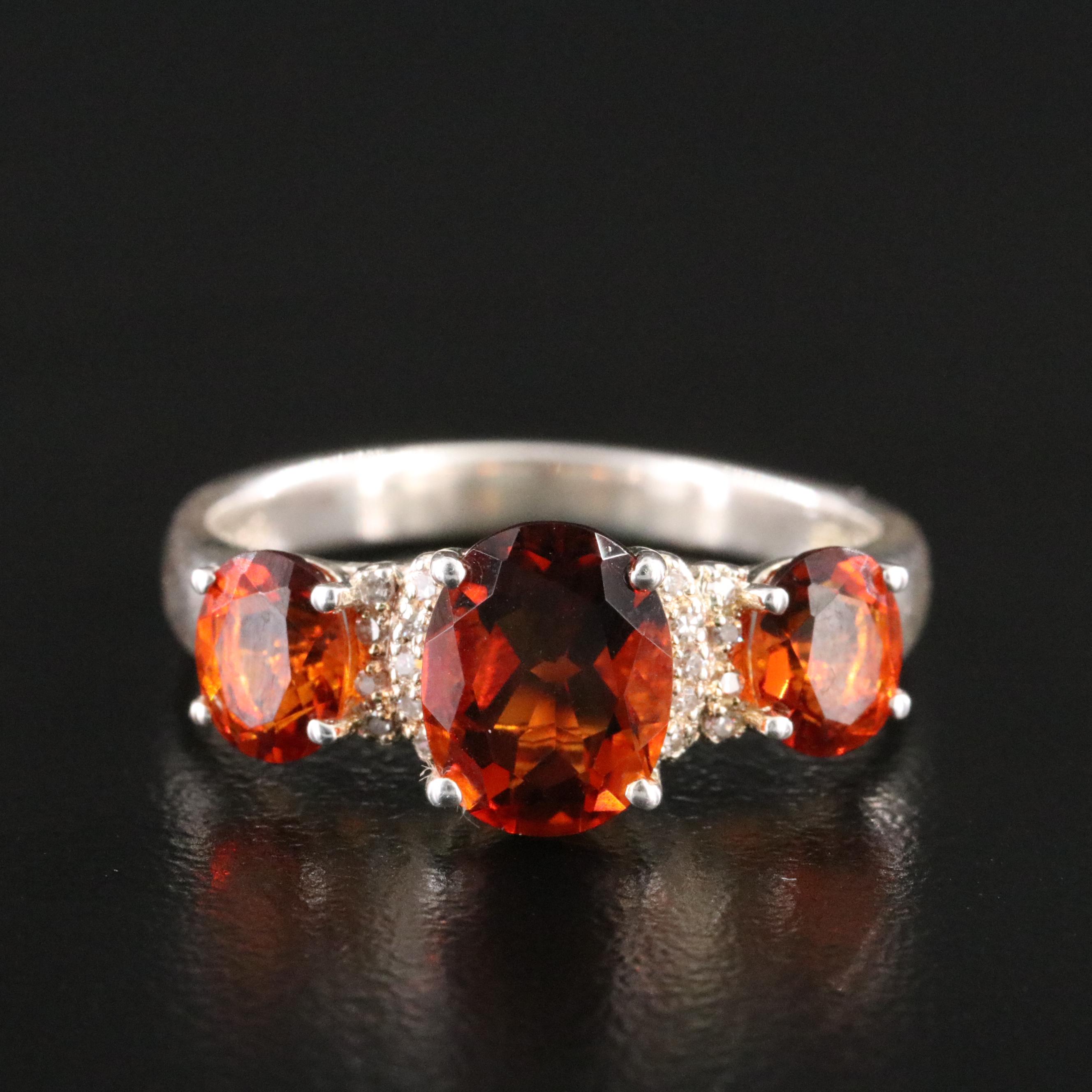 Sterling Citrine and Diamond Ring